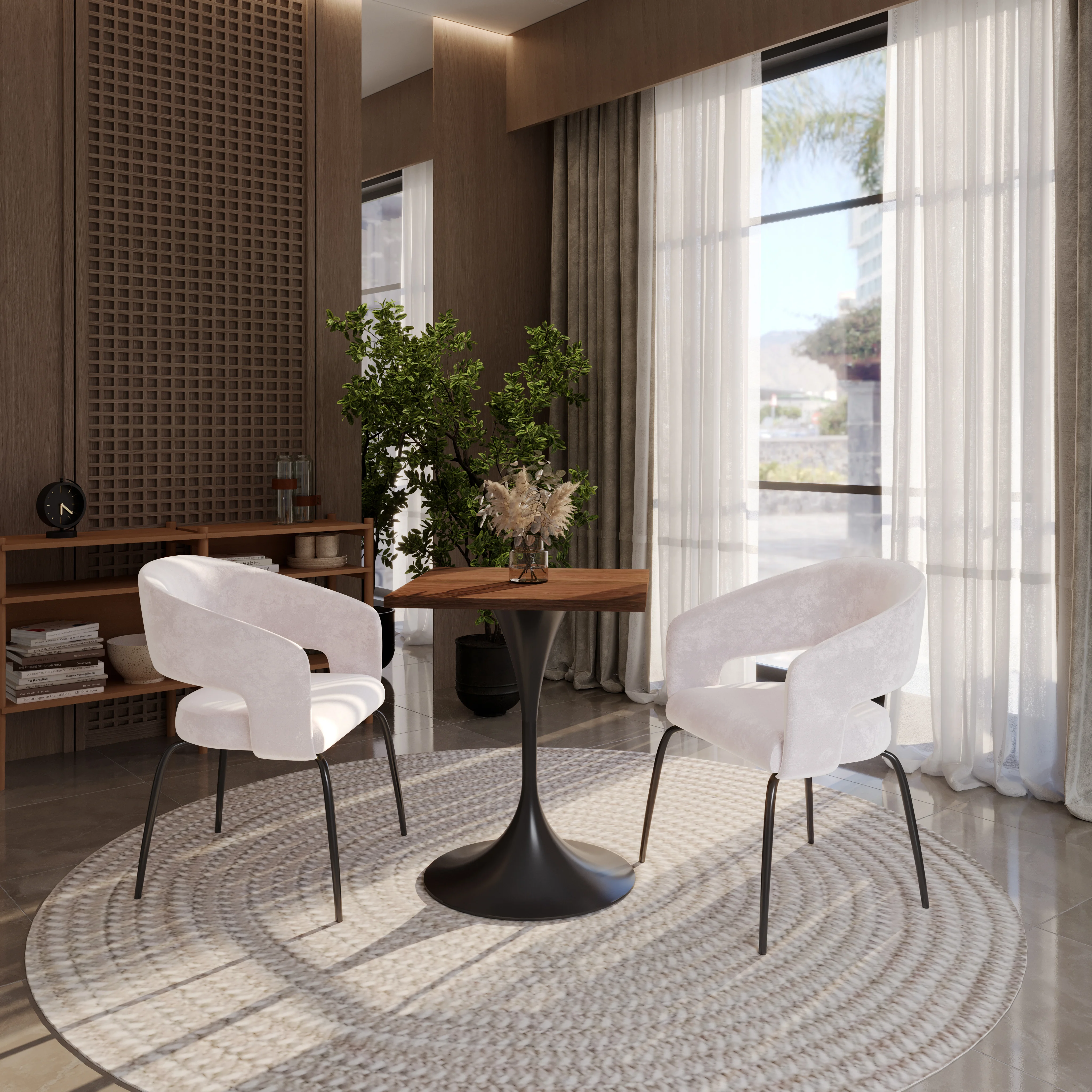 Verve Collection 24 Square Dining Table, Black Base with Cognac Brown MDF Top