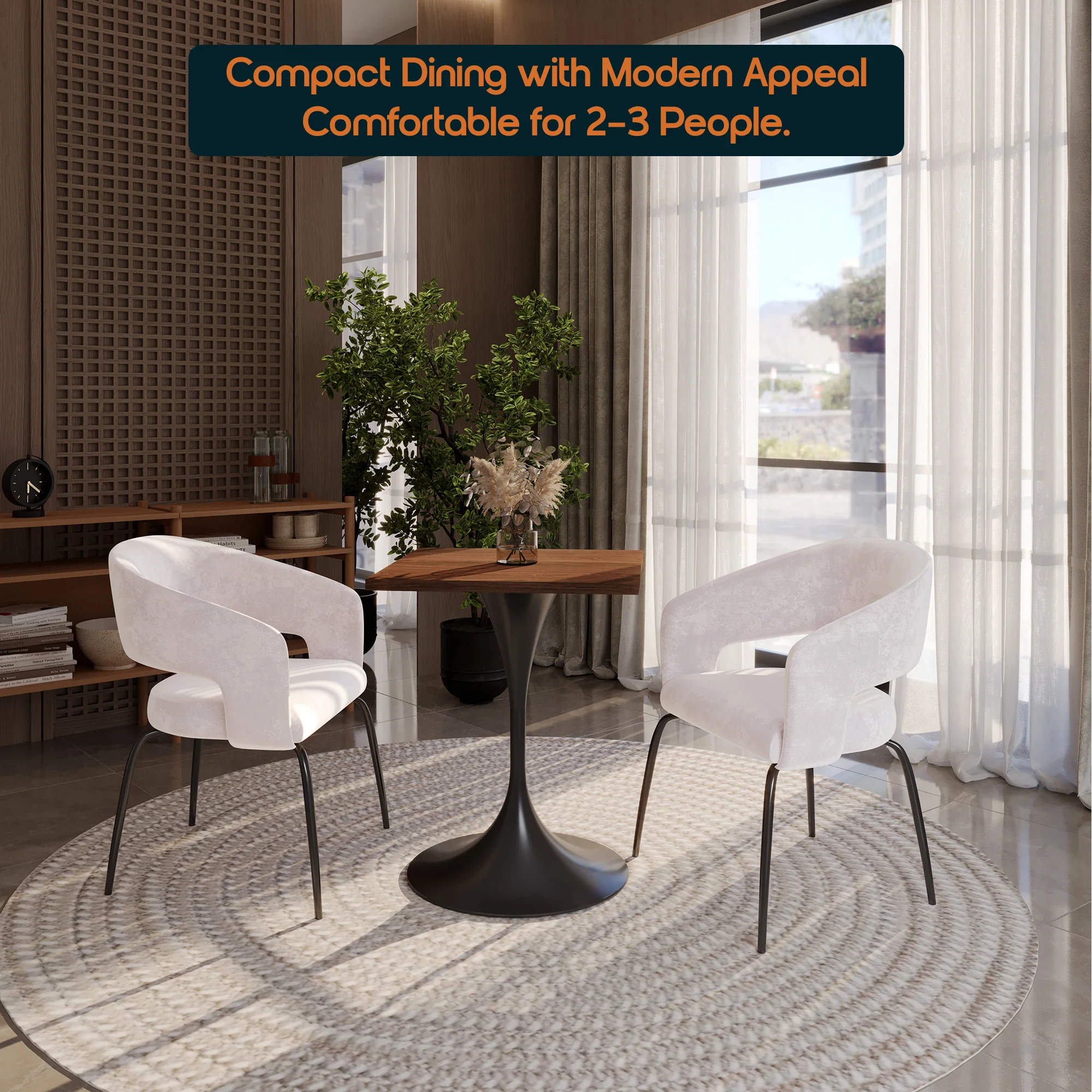 Verve Collection 24 Square Dining Table, Black Base with Cognac Brown MDF Top