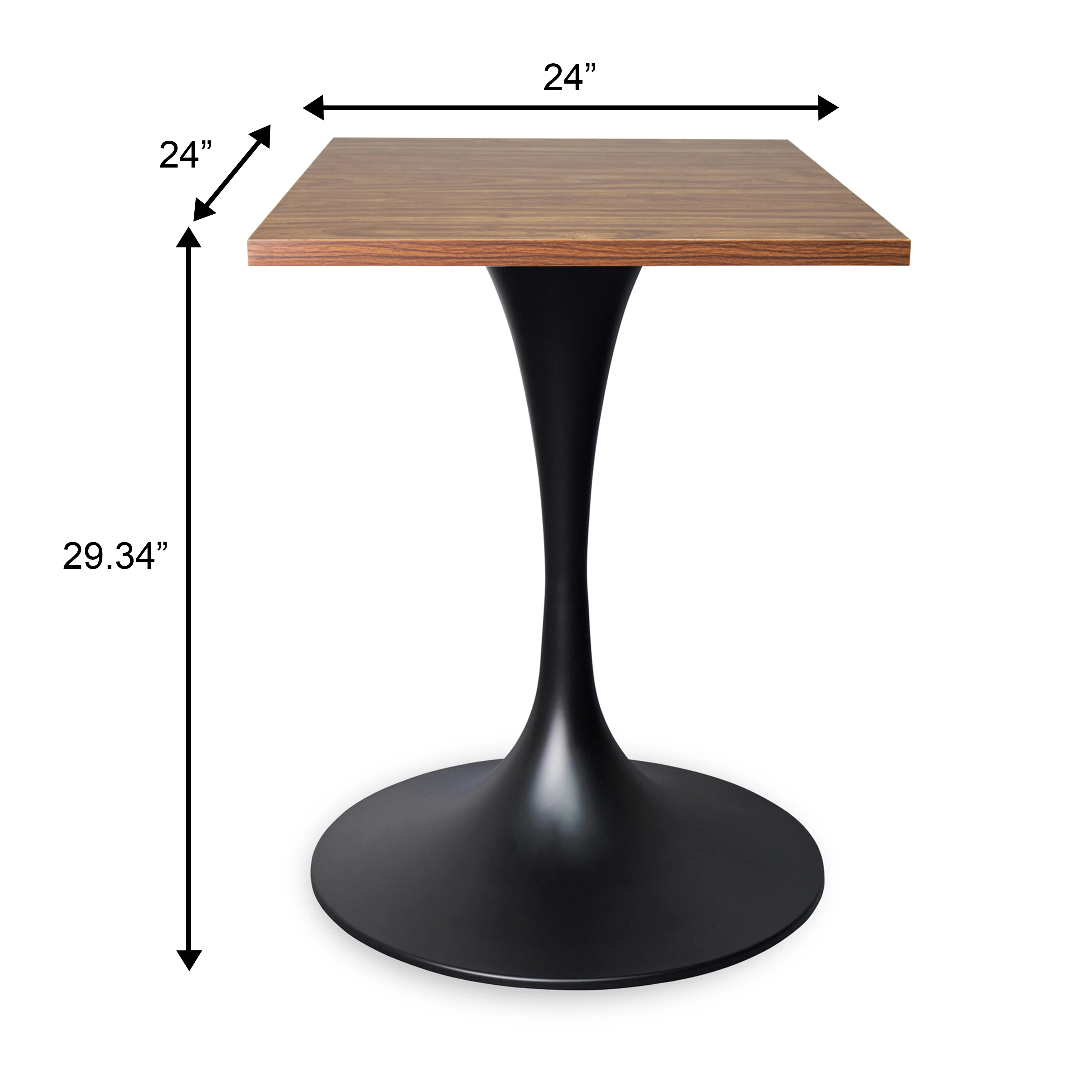 Verve Collection 24 Square Dining Table, Black Base with Cognac Brown MDF Top