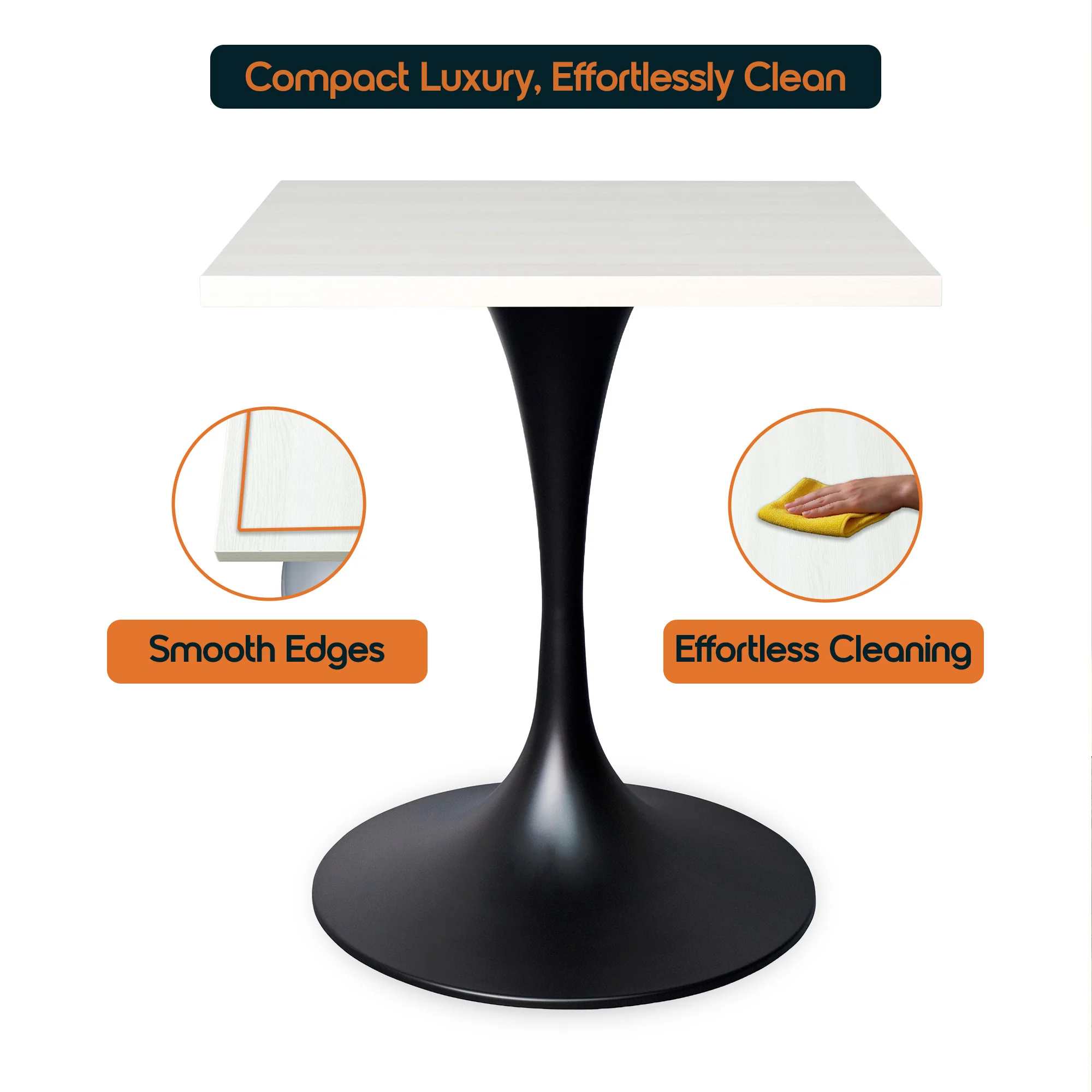 Verve Collection 24 Square Dining Table, Black Base with Light Natural Wood MDF Top