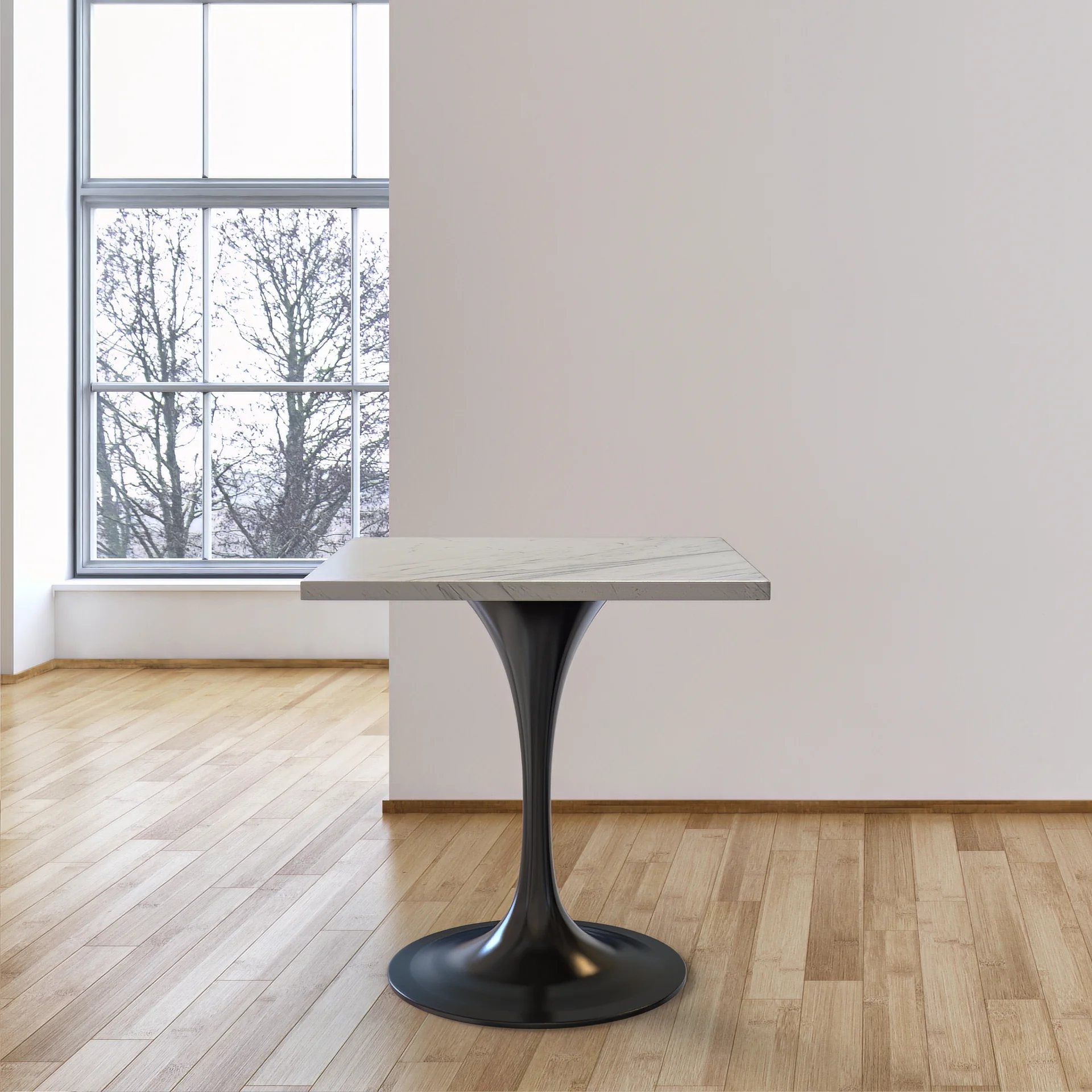 Verve Collection 27 Square Dining Table, Black Base with Laminated White Marbleized Top