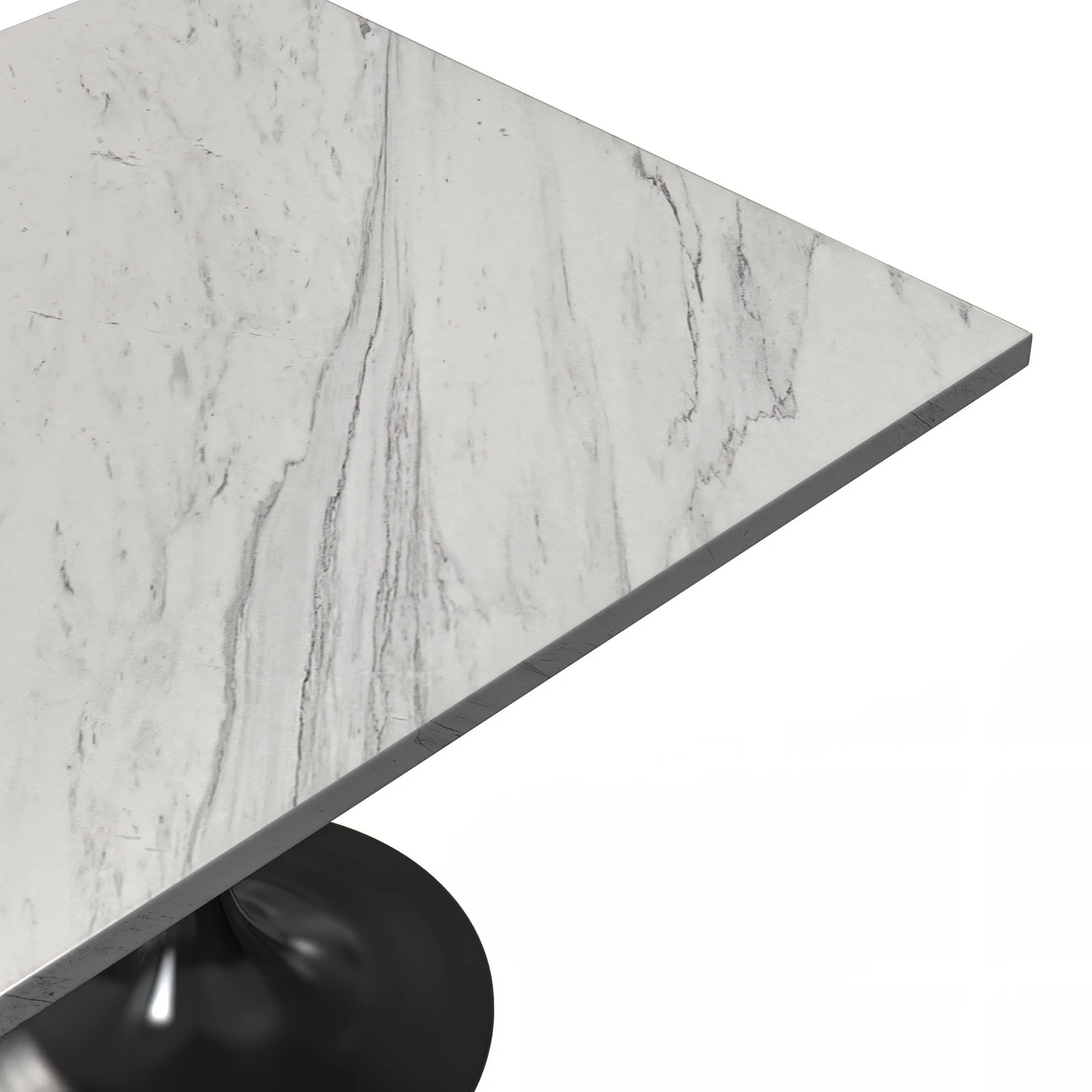 Verve Collection 36 Square Dining Table, Black Base with Laminated White Marbleized Top