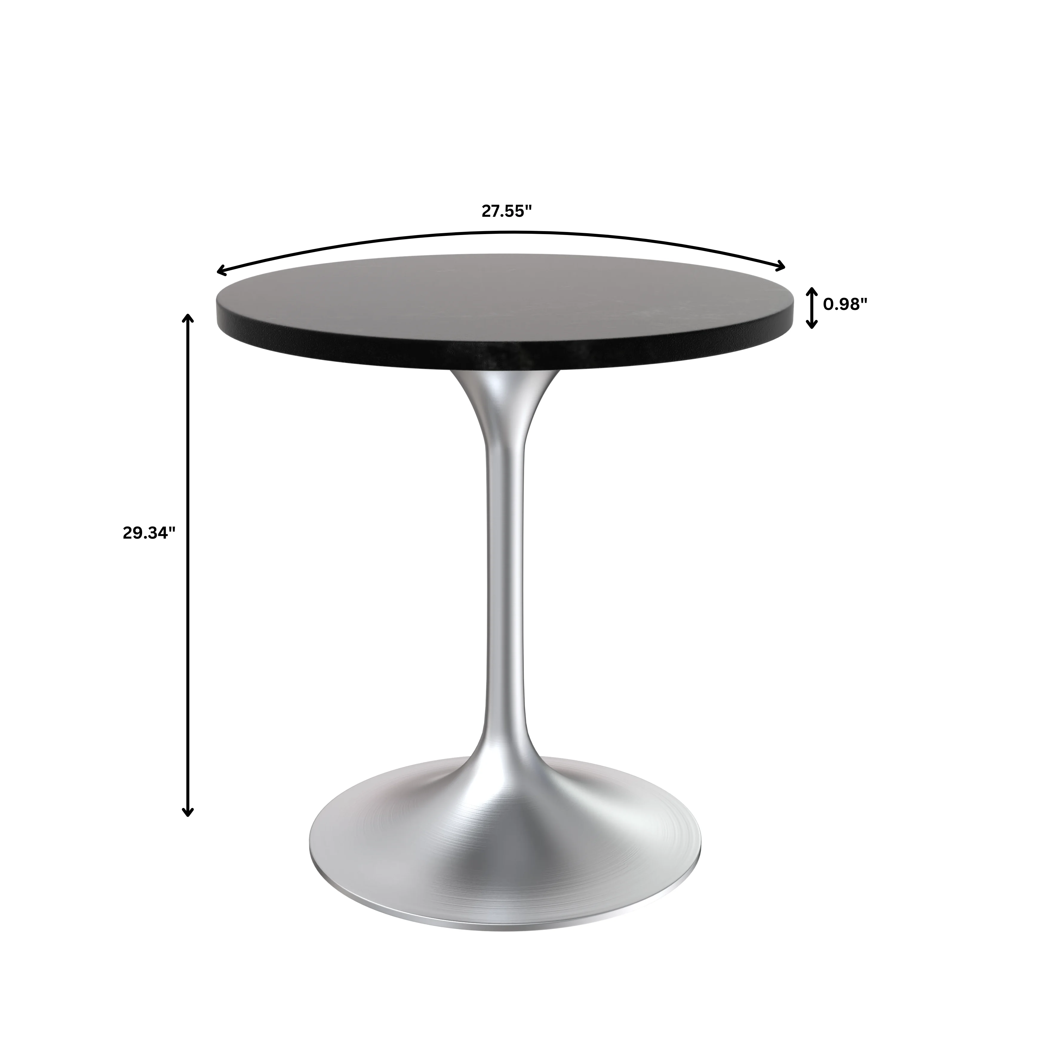 Verve Collection 27" Round Dining Table, Brushed Chrome Base with Black MDF Top