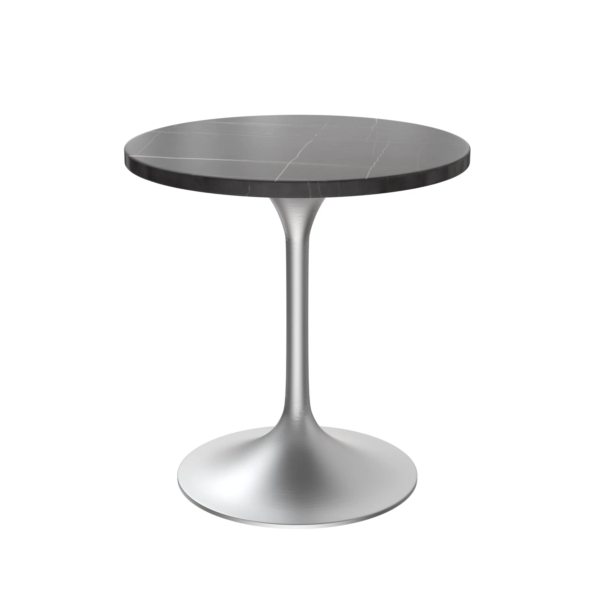 Verve Collection 27 Round Dining Table, Brushed Chrome Base with Sintered Stone Black Top