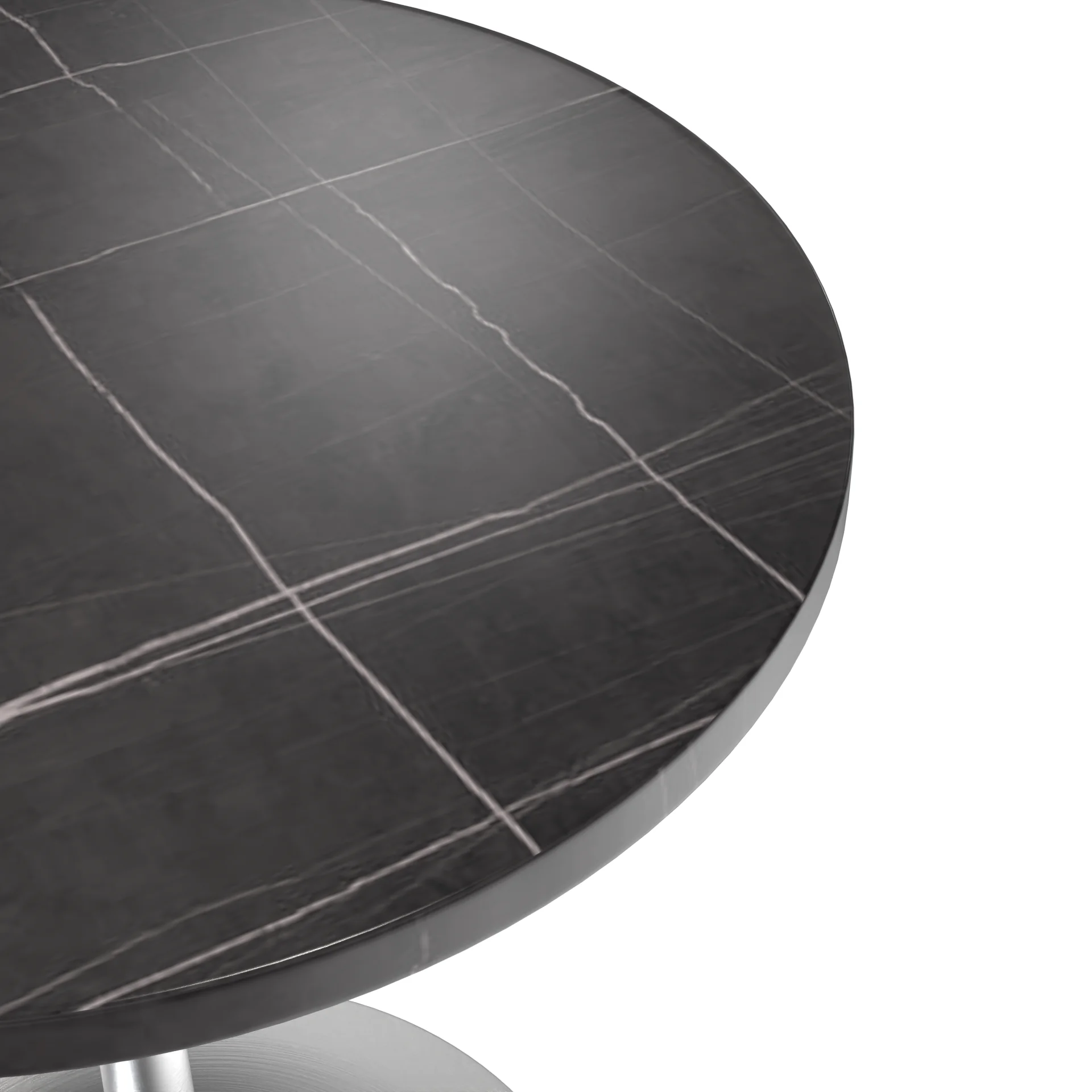 Verve Collection 27 Round Dining Table, Brushed Chrome Base with Sintered Stone Black Top