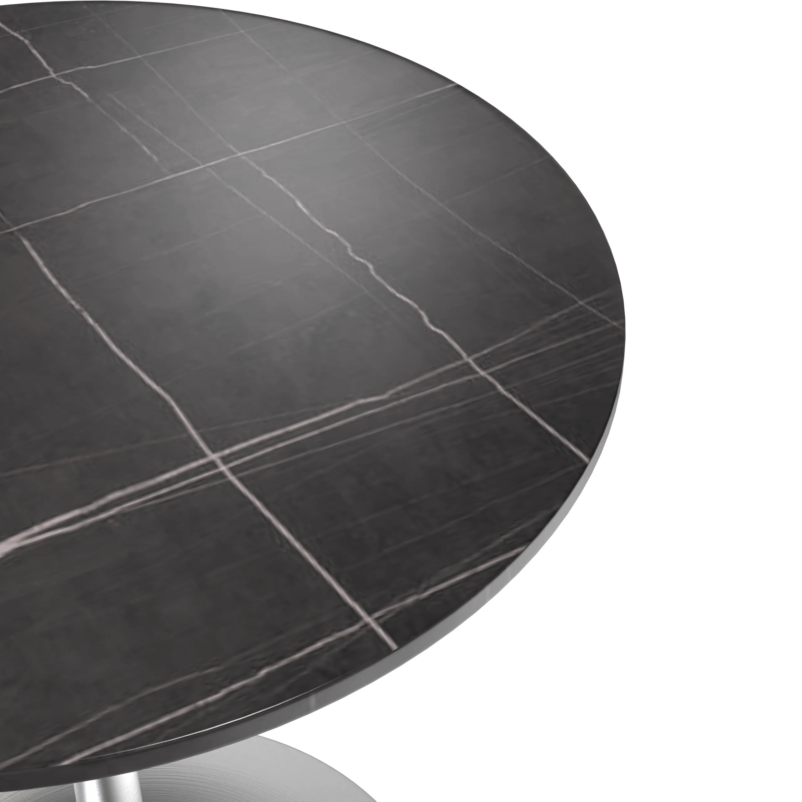 Verve Collection 27 Round Dining Table, Brushed Chrome Base with Sintered Stone Black Top