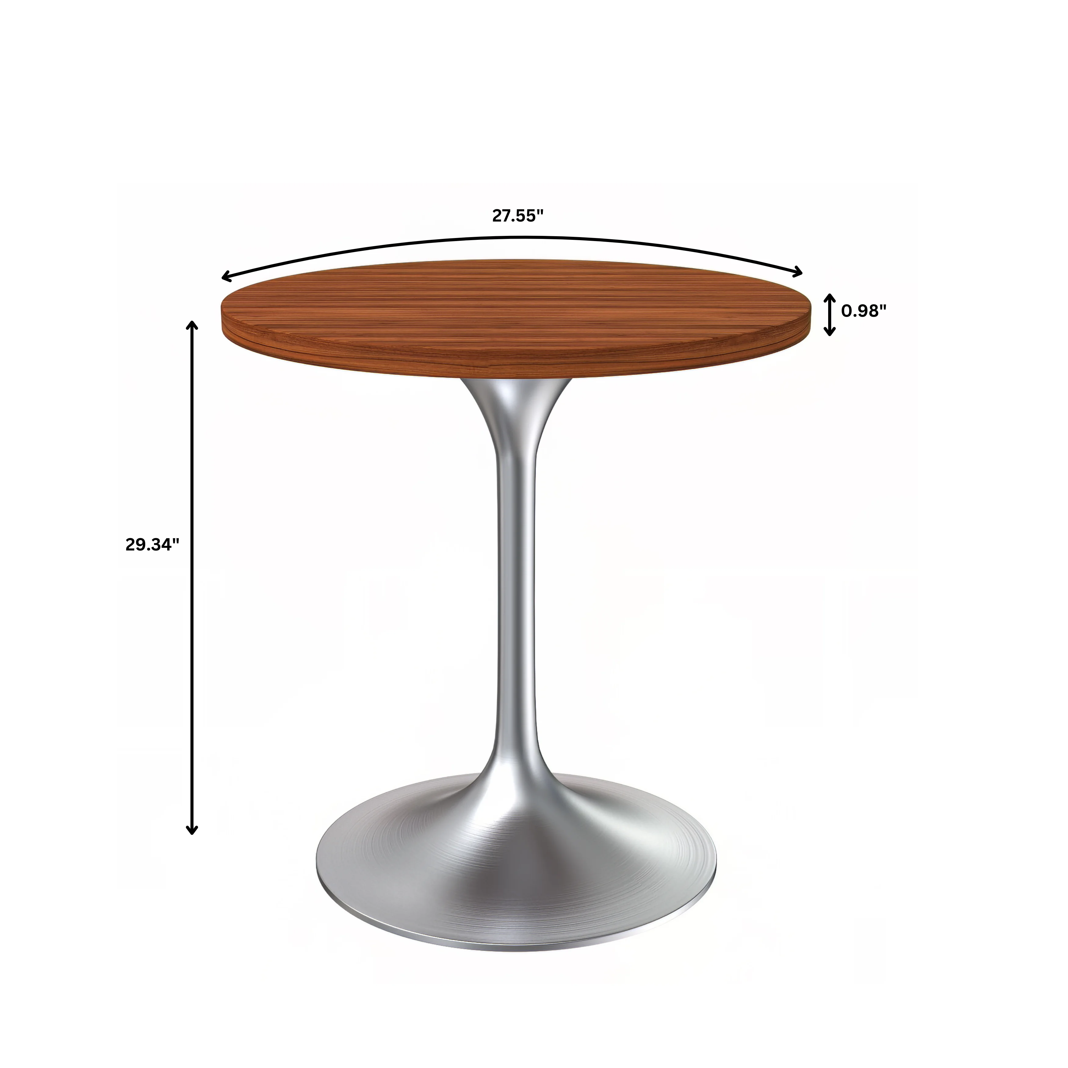 Verve Collection 27" Round Dining Table, Brushed Chrome Base with Cognac Brown MDF Top