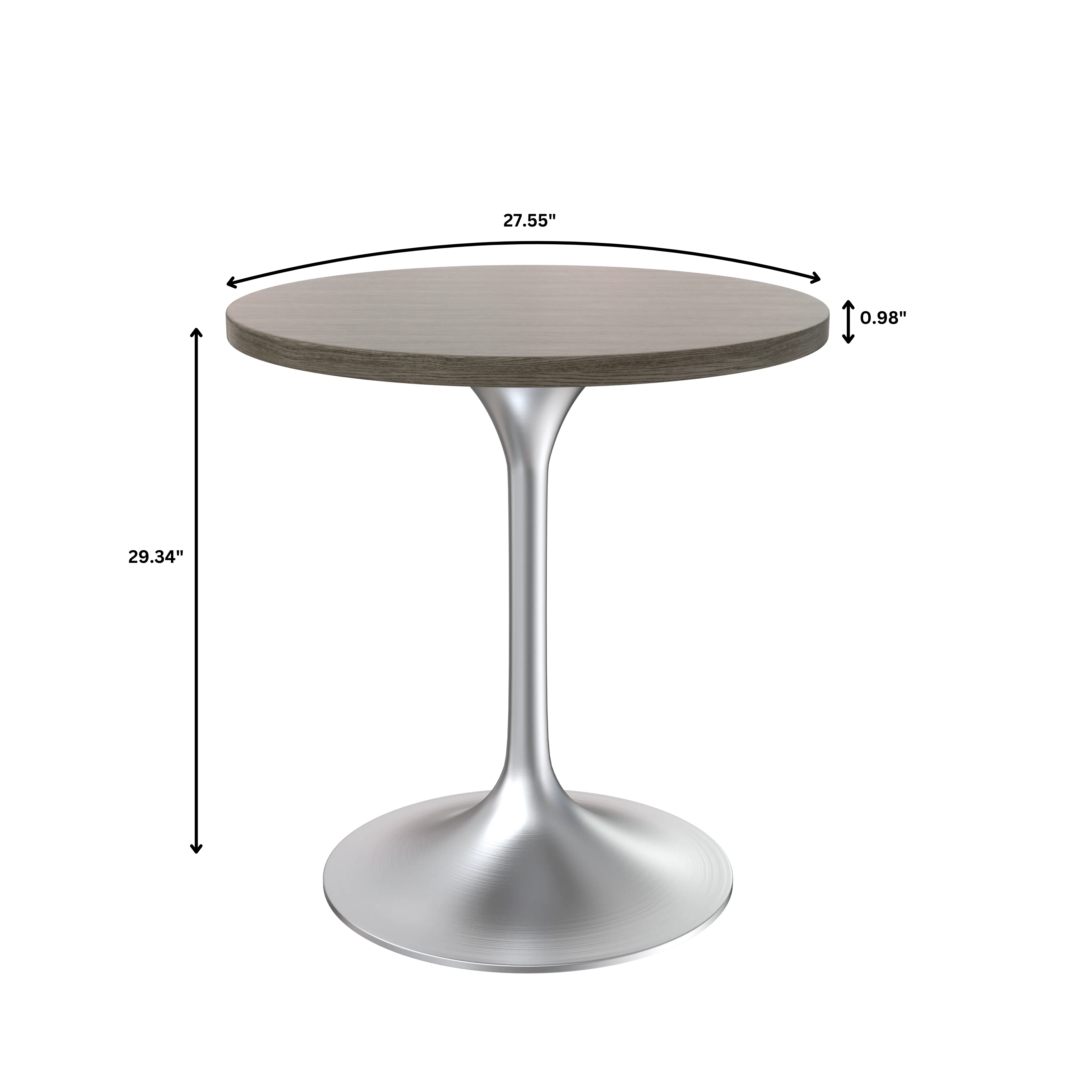 Verve Collection 27" Round Dining Table, Brushed Chrome Base with Dark Maple MDF Top