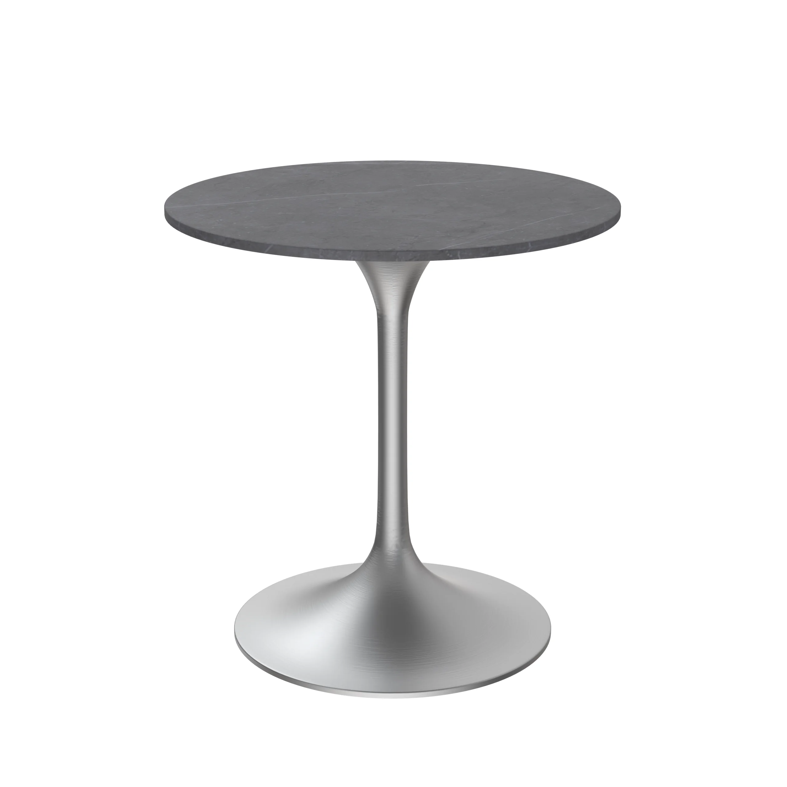 Verve Collection 27 Round Dining Table, Brushed Chrome Base with Sintered Stone Grey Top