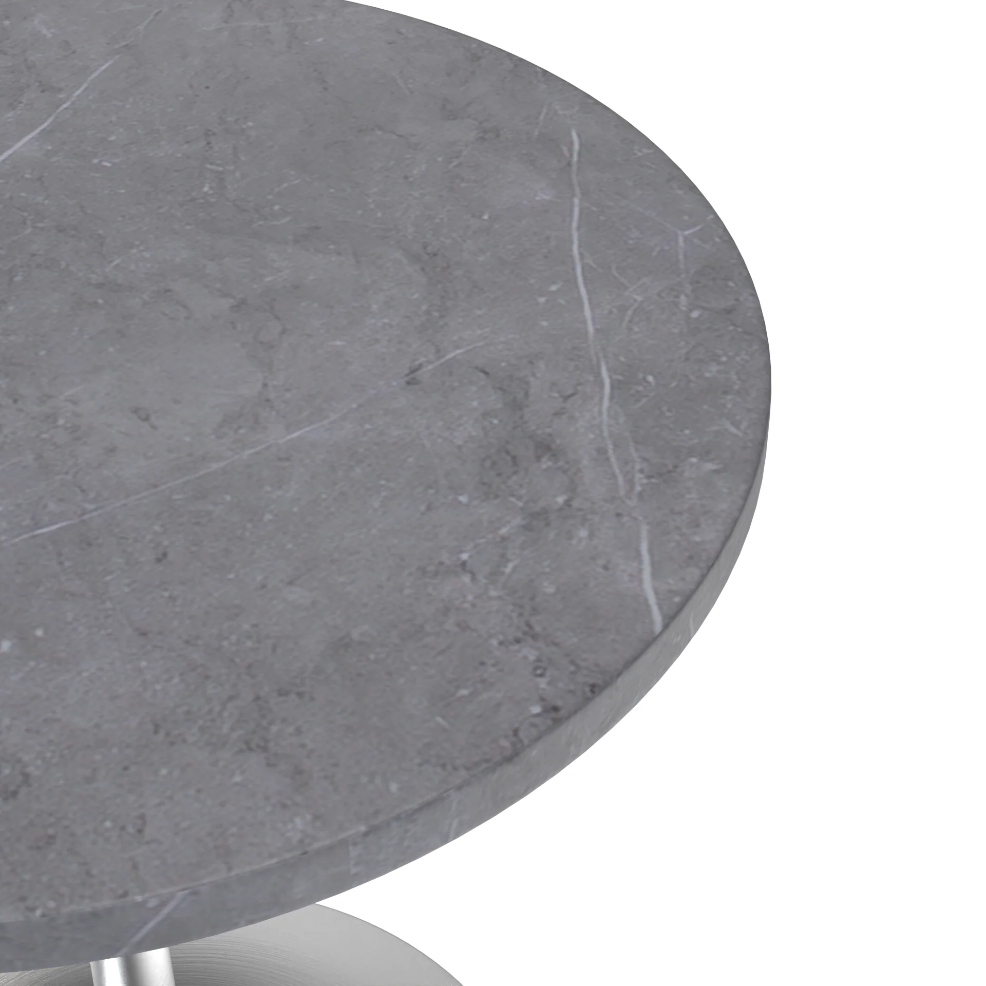 Verve Collection 27 Round Dining Table, Brushed Chrome Base with Sintered Stone Grey Top