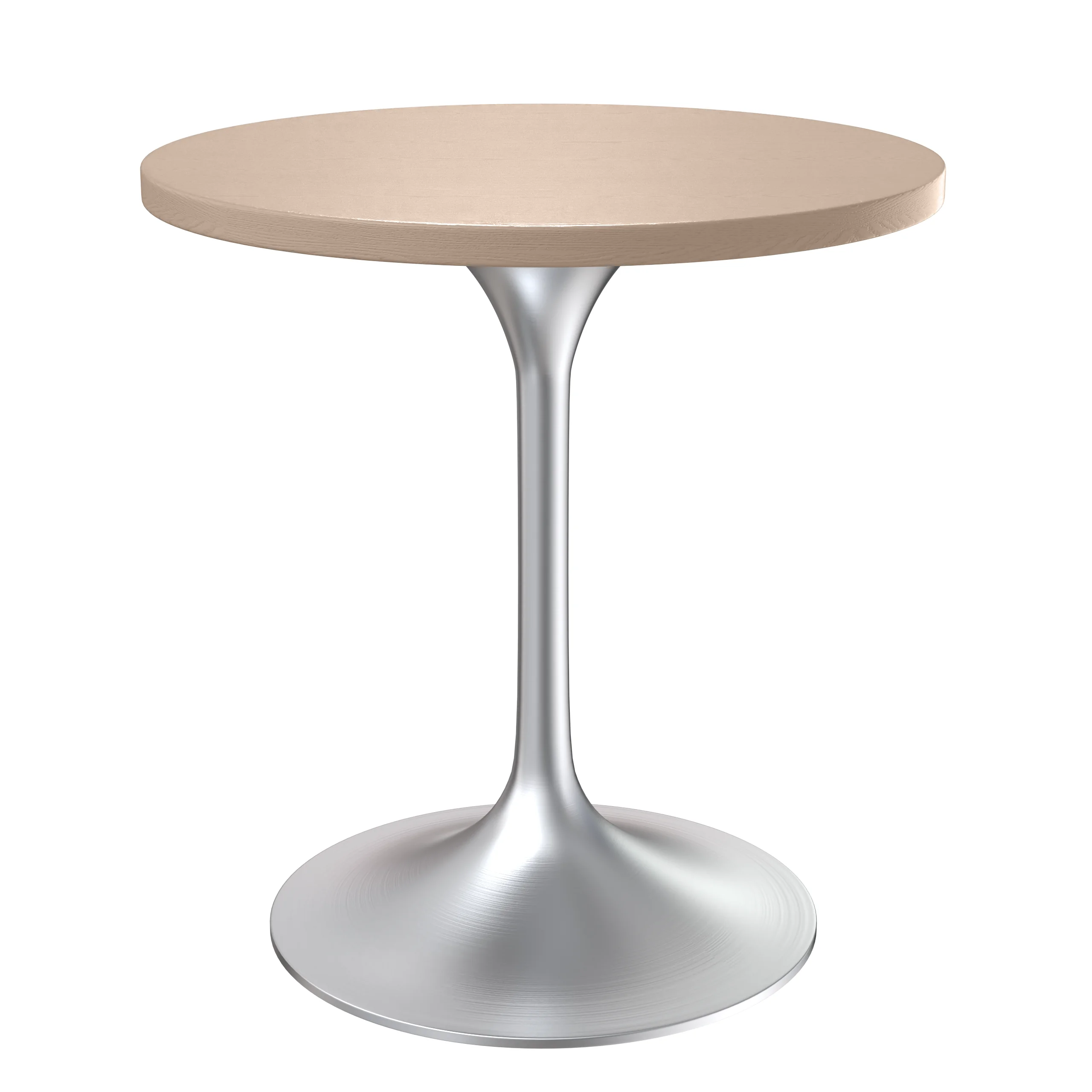 Verve Collection 27" Round Dining Table, Brushed Chrome Base with Light Natural Wood MDF Top