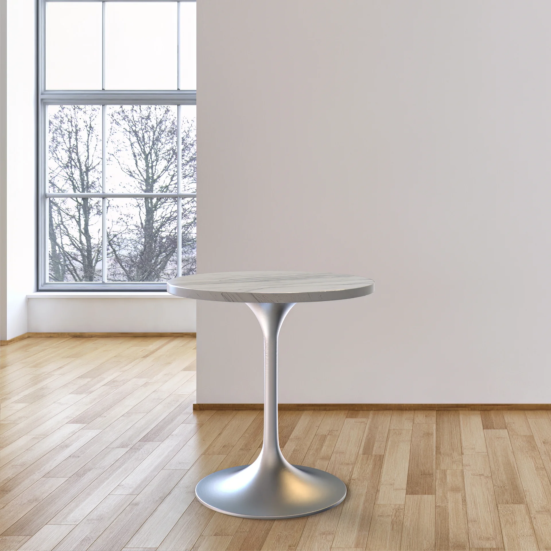 Verve Collection 27 Round Dining Table, Brushed Gold Base with Laminated White Marbleized Top
