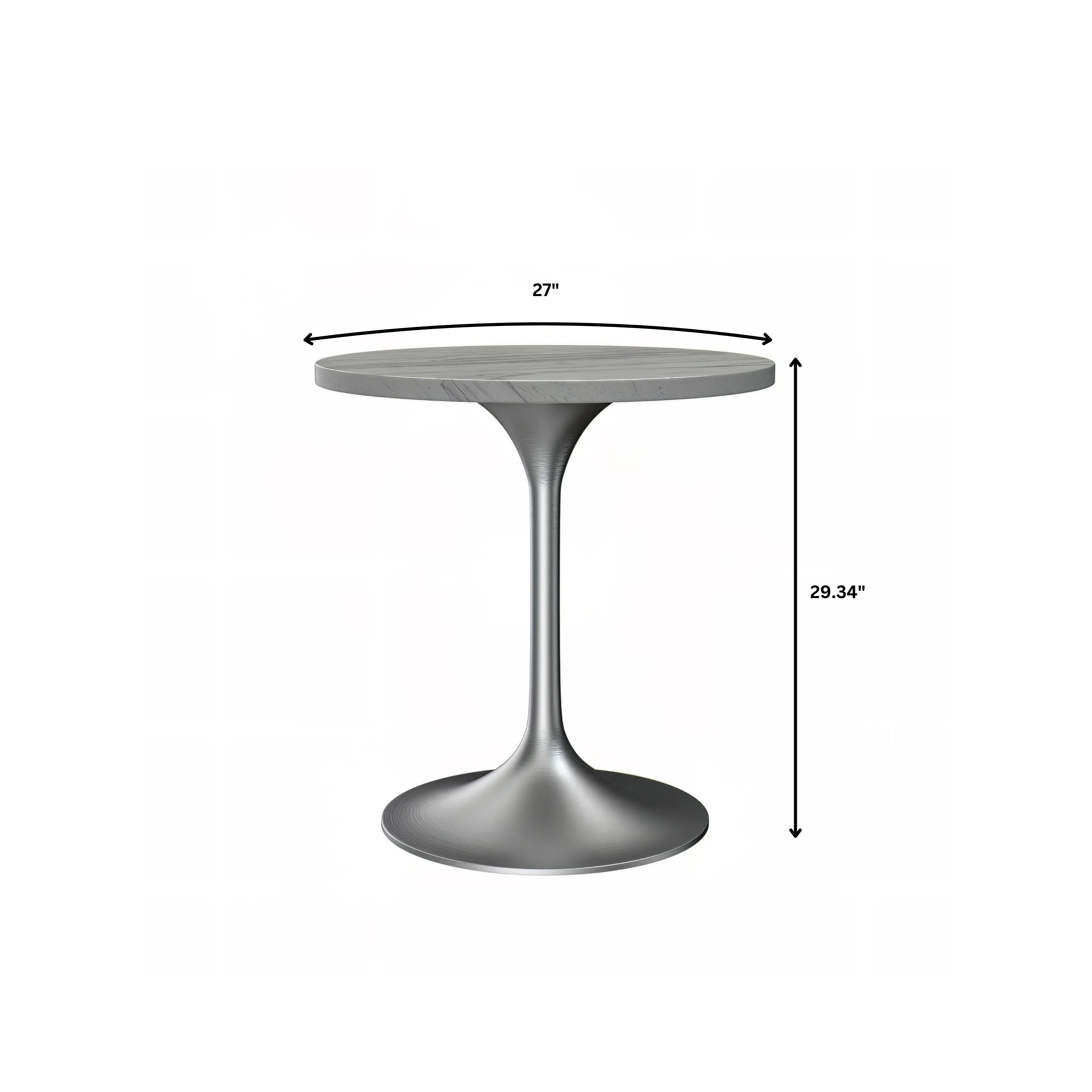 Verve Collection 27 Round Dining Table, Brushed Gold Base with Laminated White Marbleized Top
