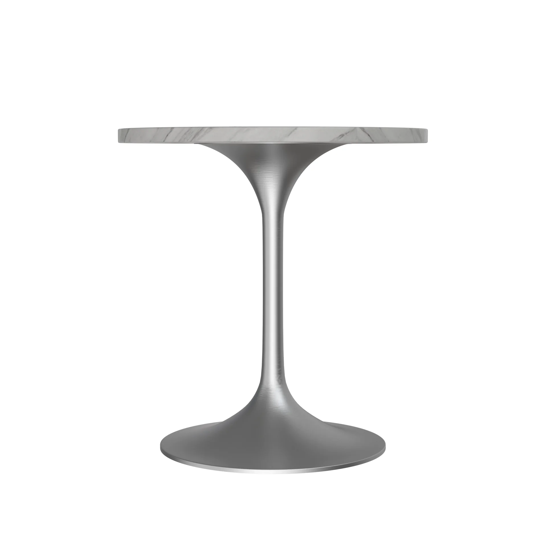 Verve Collection 27 Round Dining Table, Brushed Chrome Base with Sintered Stone White Top
