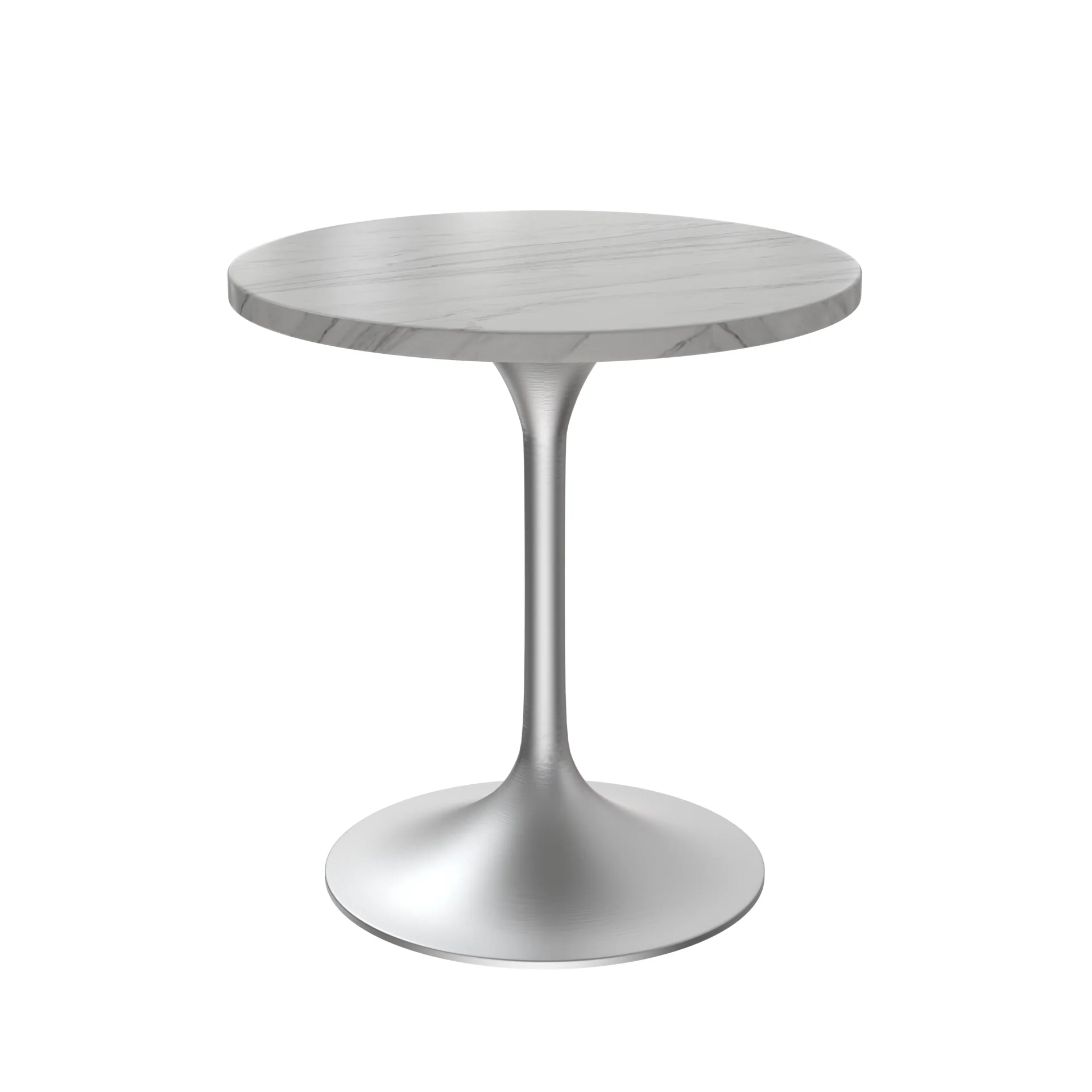 Verve Collection 27 Round Dining Table, Brushed Chrome Base with Sintered Stone White Top