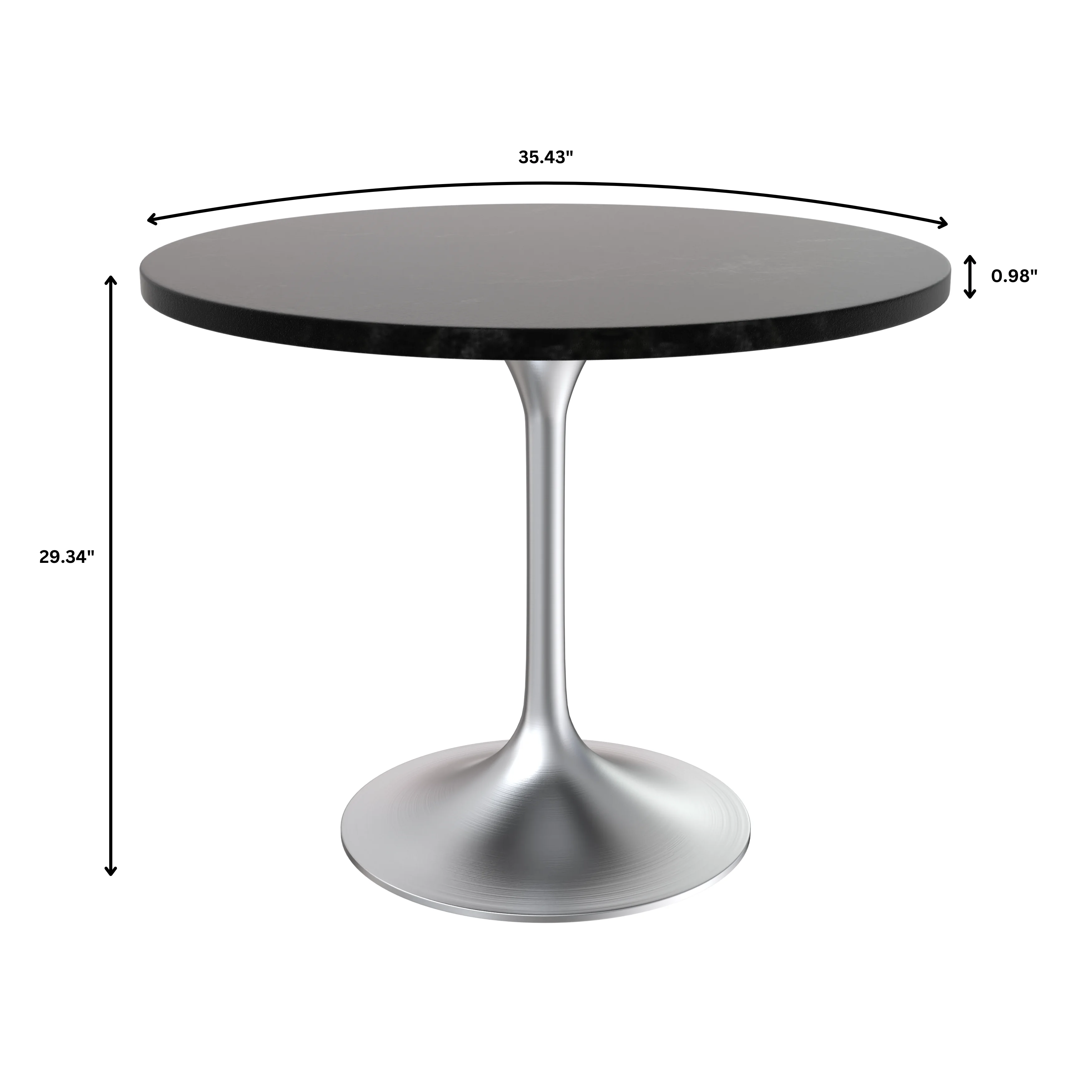 Verve Collection 36" Round Dining Table, Brushed Chrome Base with Black MDF Top