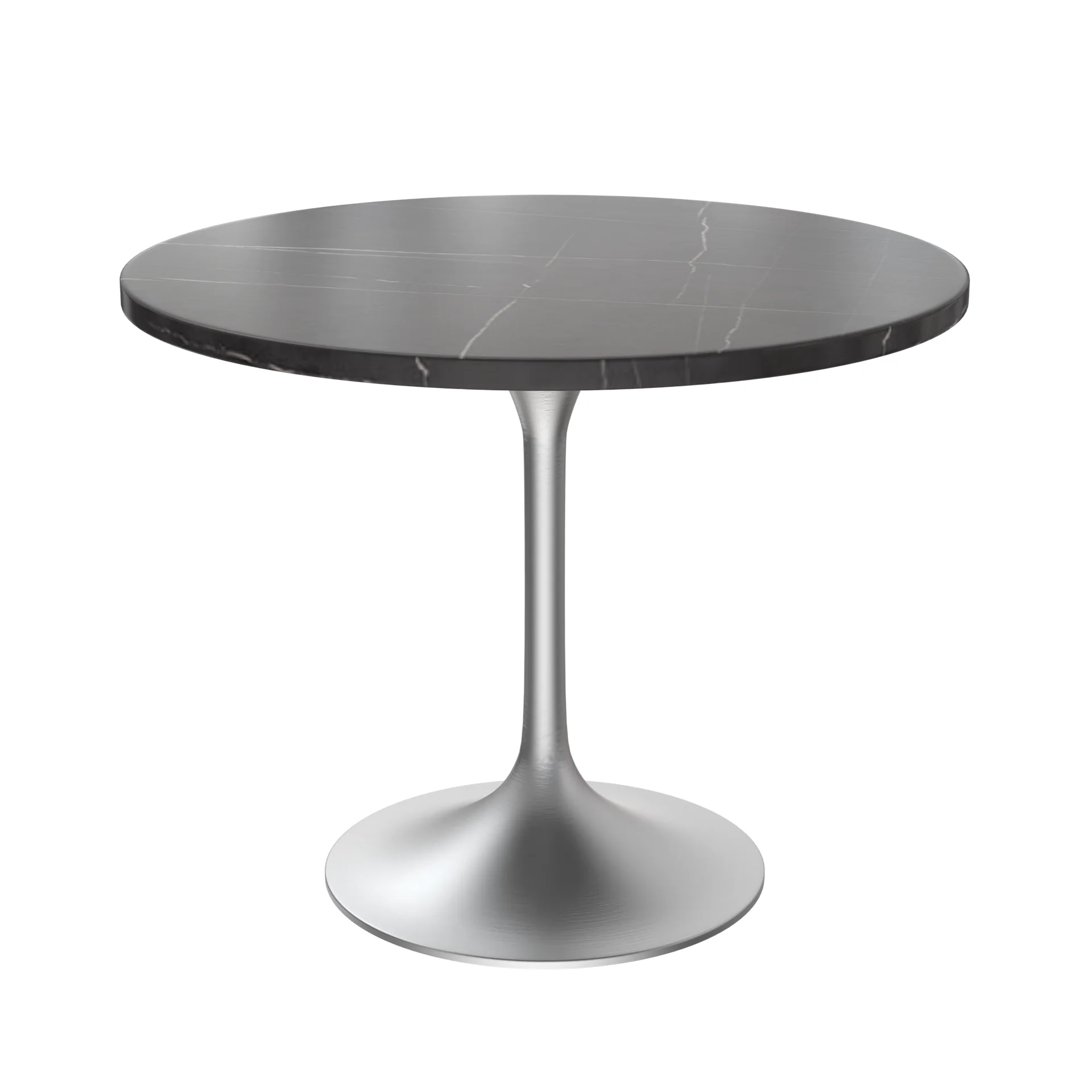 Verve Collection 36" Round Dining Table, Brushed Chrome Base with Sintered Stone Black Top