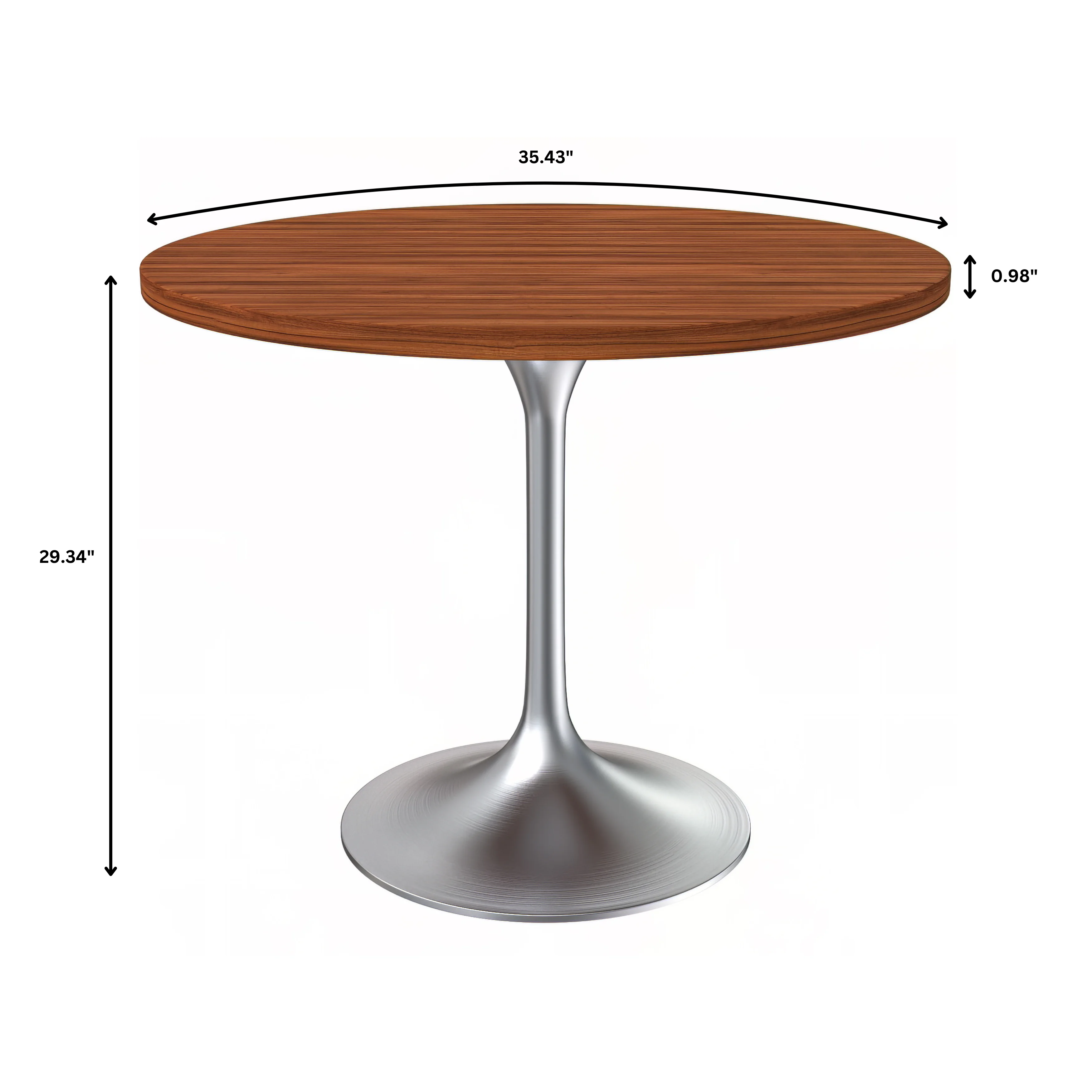 Verve Collection 36" Round Dining Table, Brushed Chrome Base with Cognac Brown MDF Top