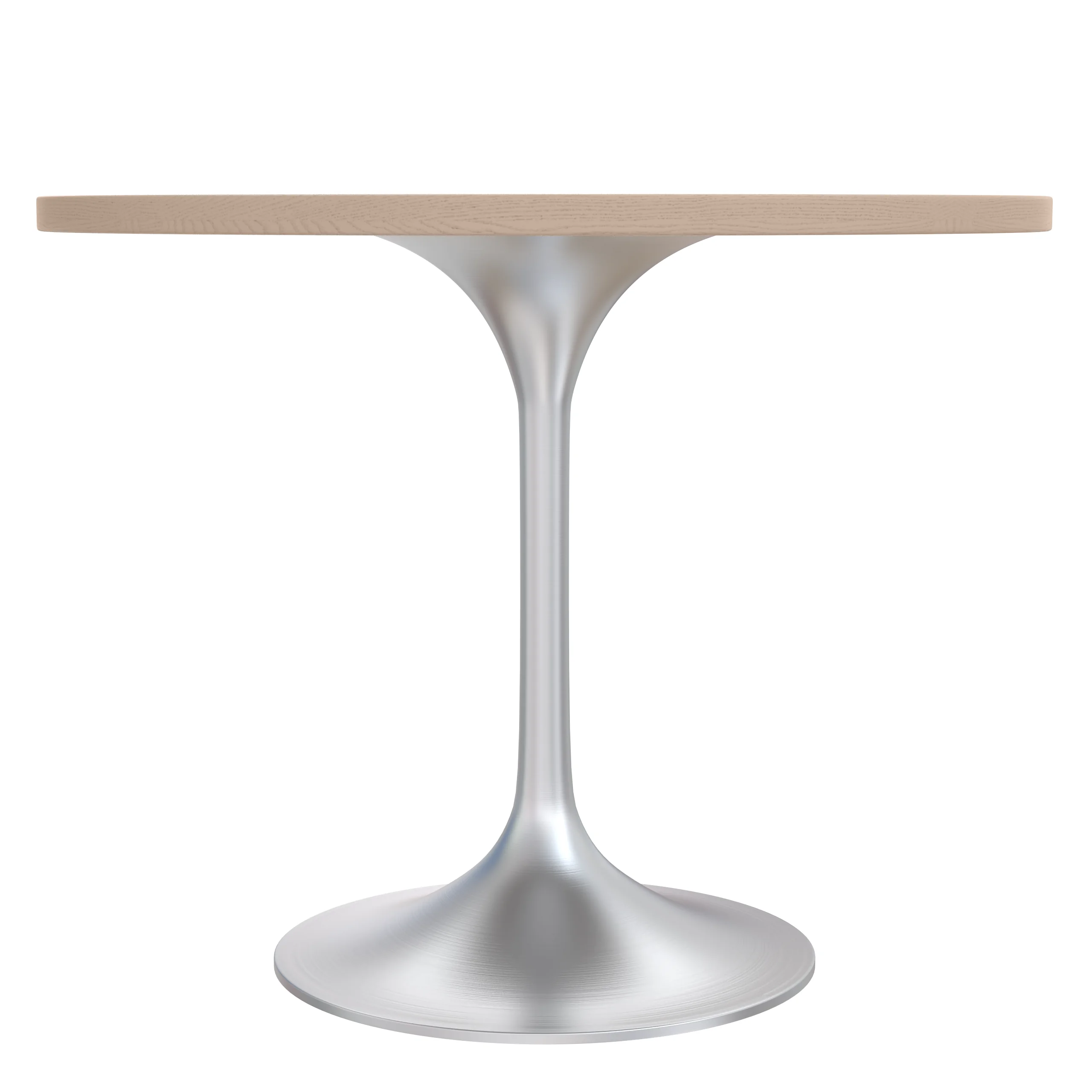 Verve Collection 36" Round Dining Table, Brushed Chrome Base with Light Natural Wood MDF Top
