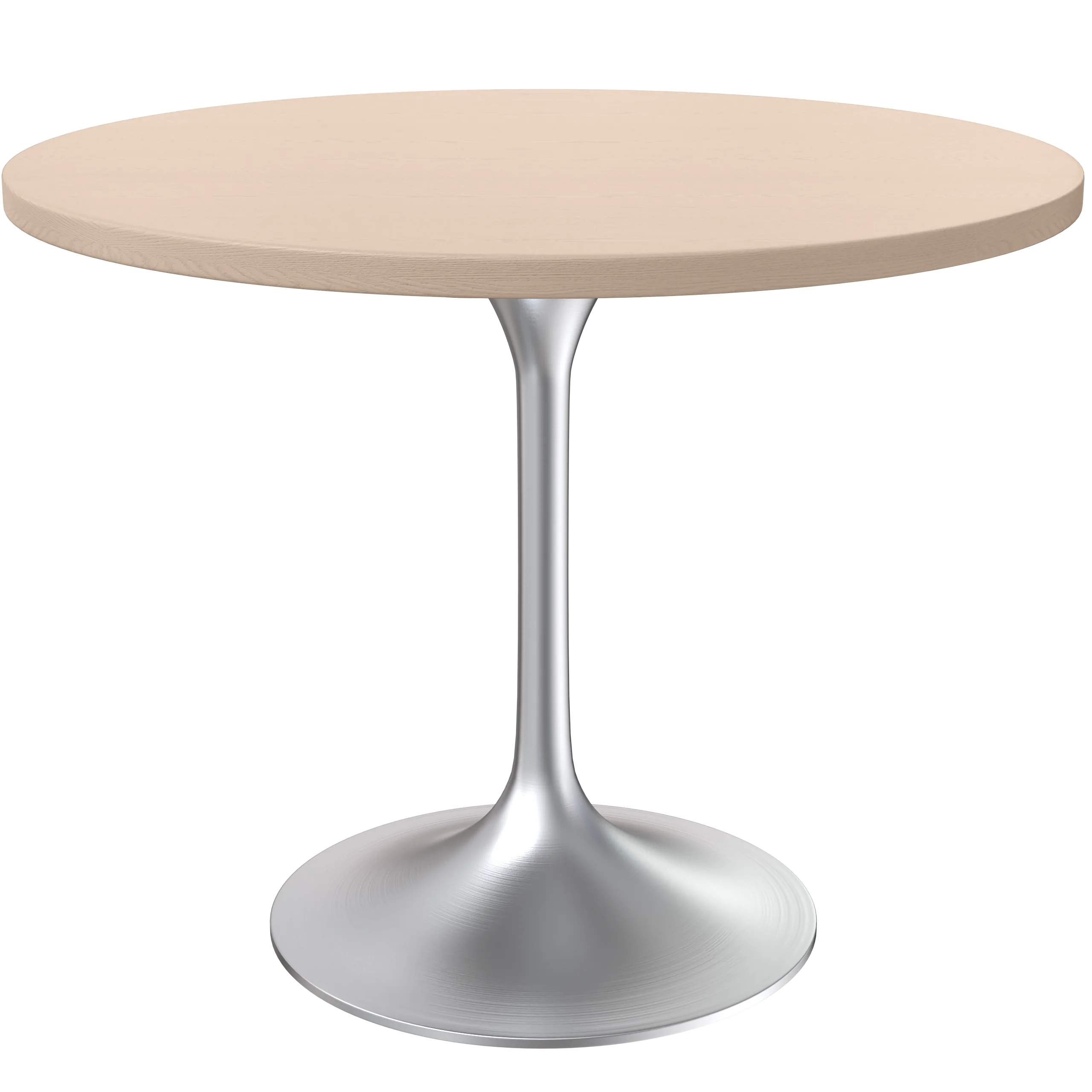 Verve Collection 36" Round Dining Table, Brushed Chrome Base with Light Natural Wood MDF Top