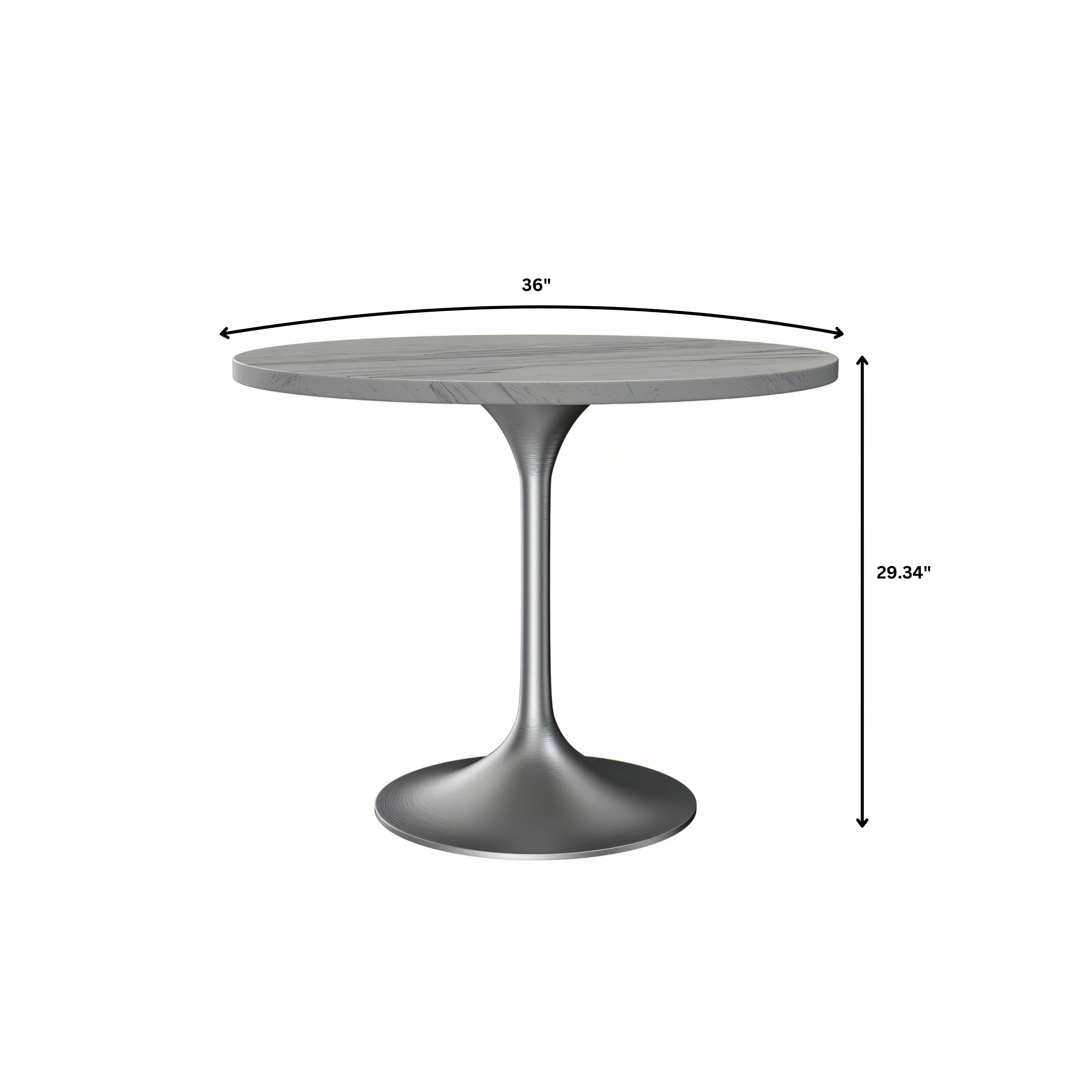 Verve Collection 36 Round Dining Table, Brushed Gold Base with Laminated White Marbleized Top