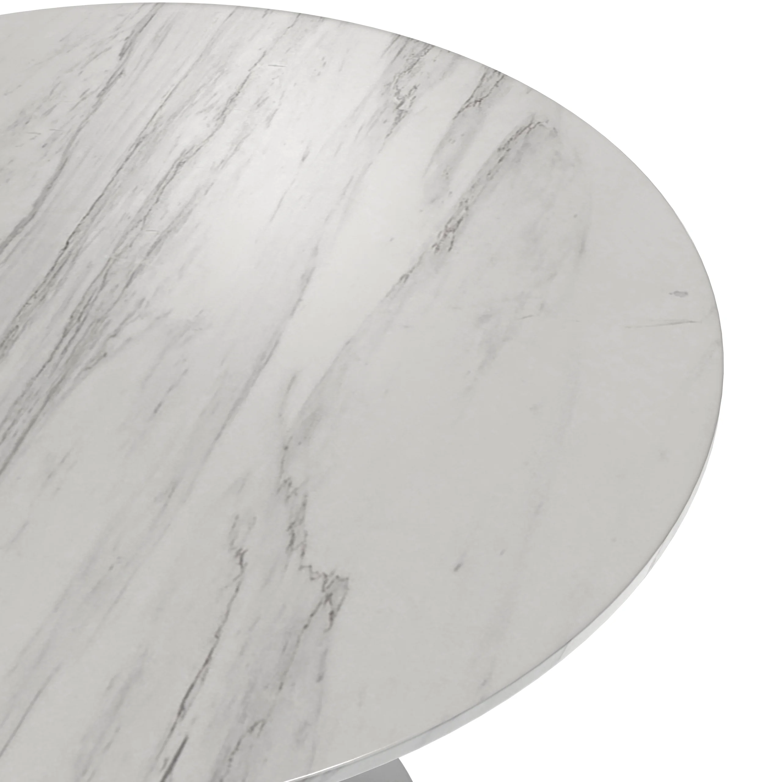 Verve Collection 36" Round Dining Table, Brushed Chrome Base with Sintered Stone White Top