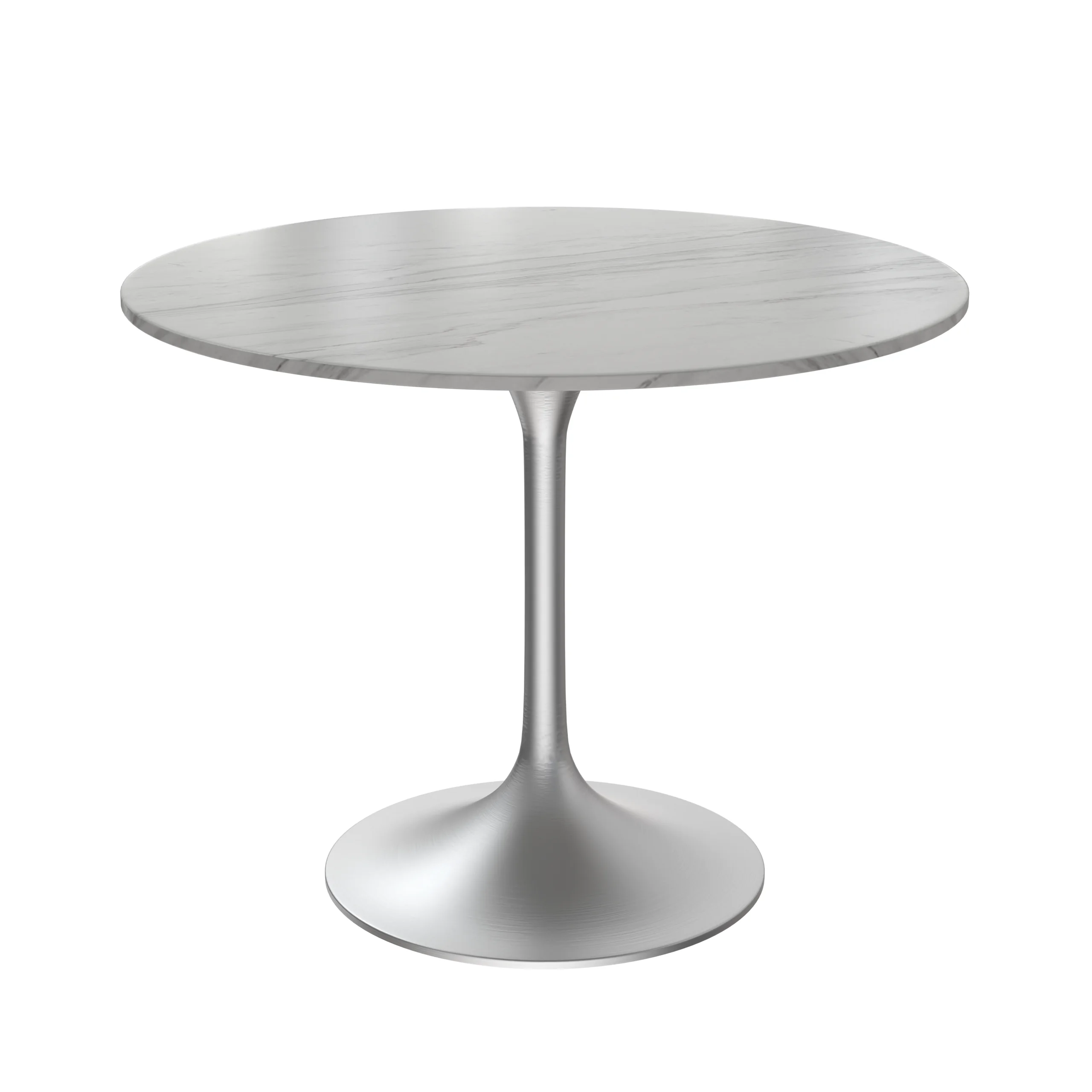 Verve Collection 36" Round Dining Table, Brushed Chrome Base with Sintered Stone White Top