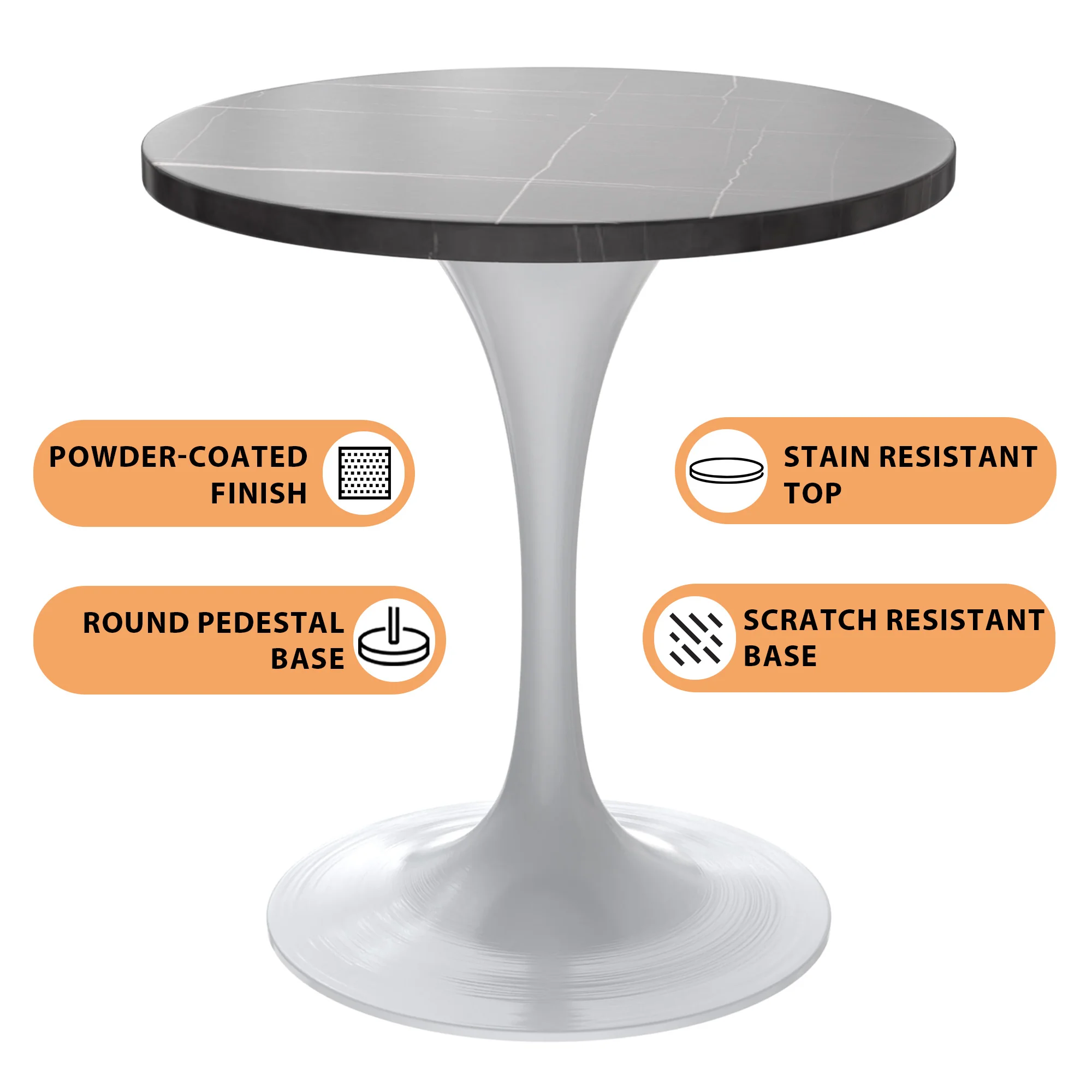 Verve Collection 27 Round Dining Table, White Base with Sintered Stone Black Top