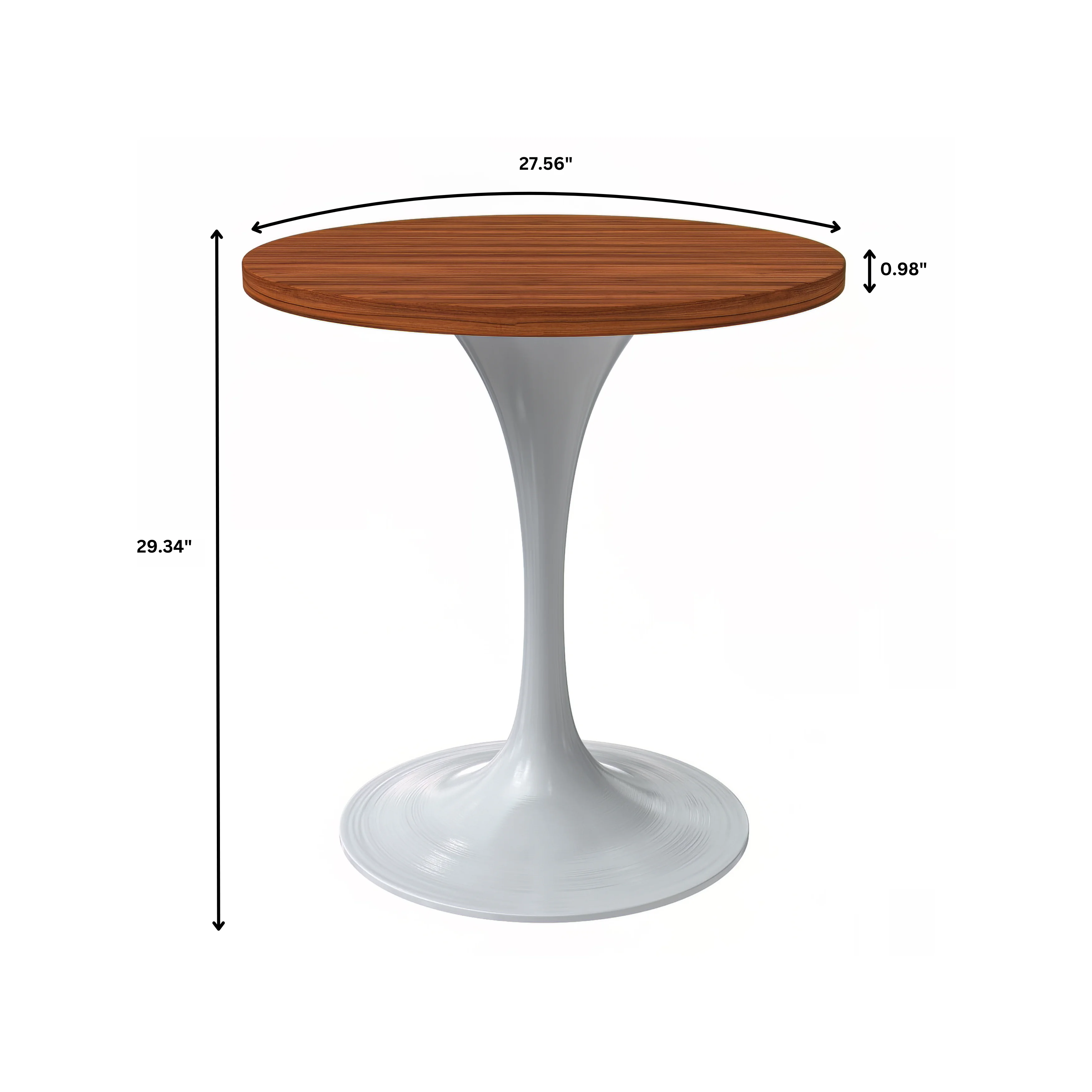 Verve Collection 27 Round Dining Table, White Base with Cognac Brown MDF Top