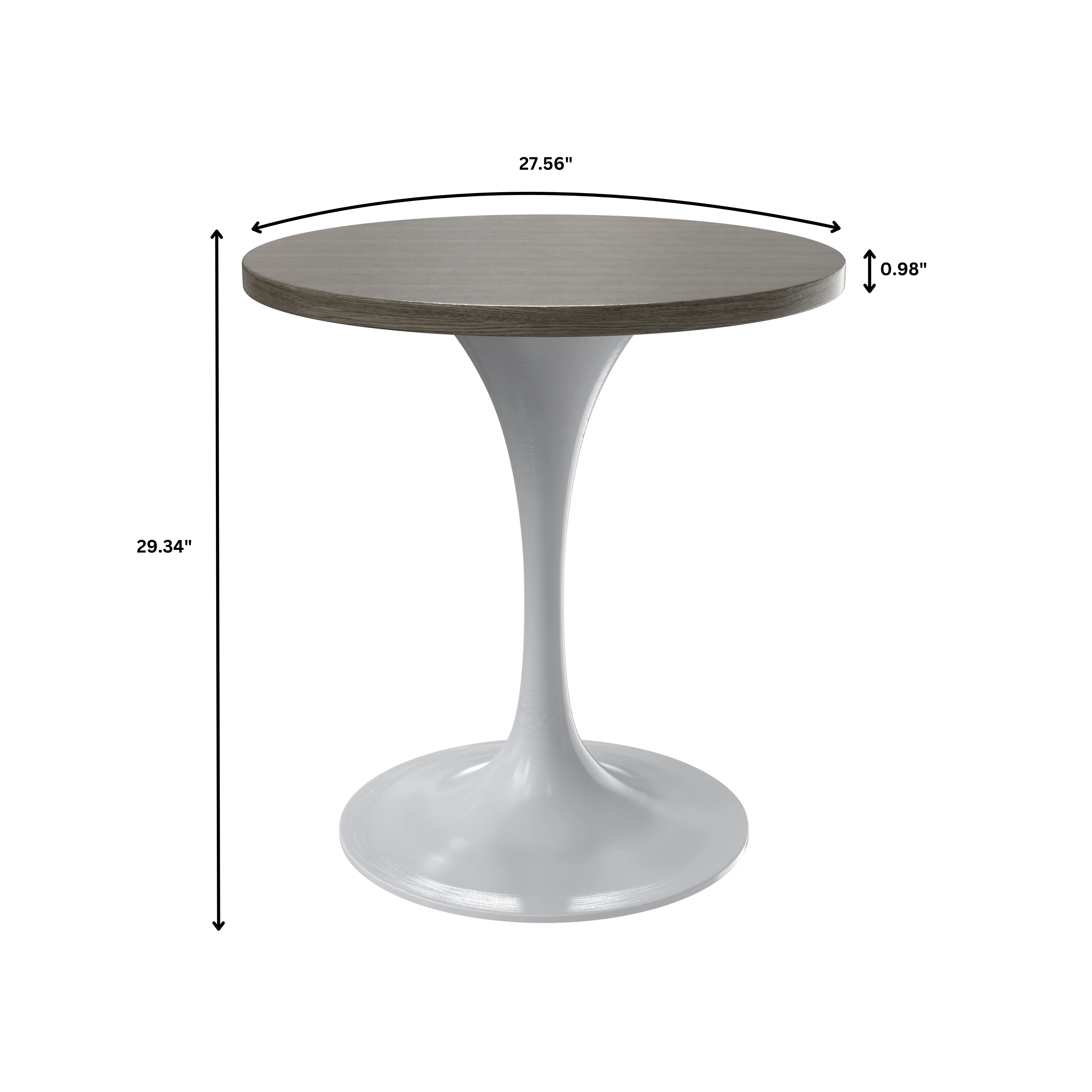 Verve Collection 27 Round Dining Table, White Base with Dark Maple MDF Top