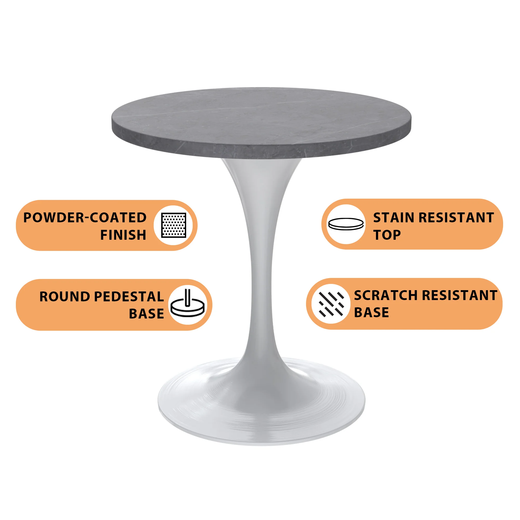 Verve Collection 27 Round Dining Table, White Base with Sintered Stone Grey Top