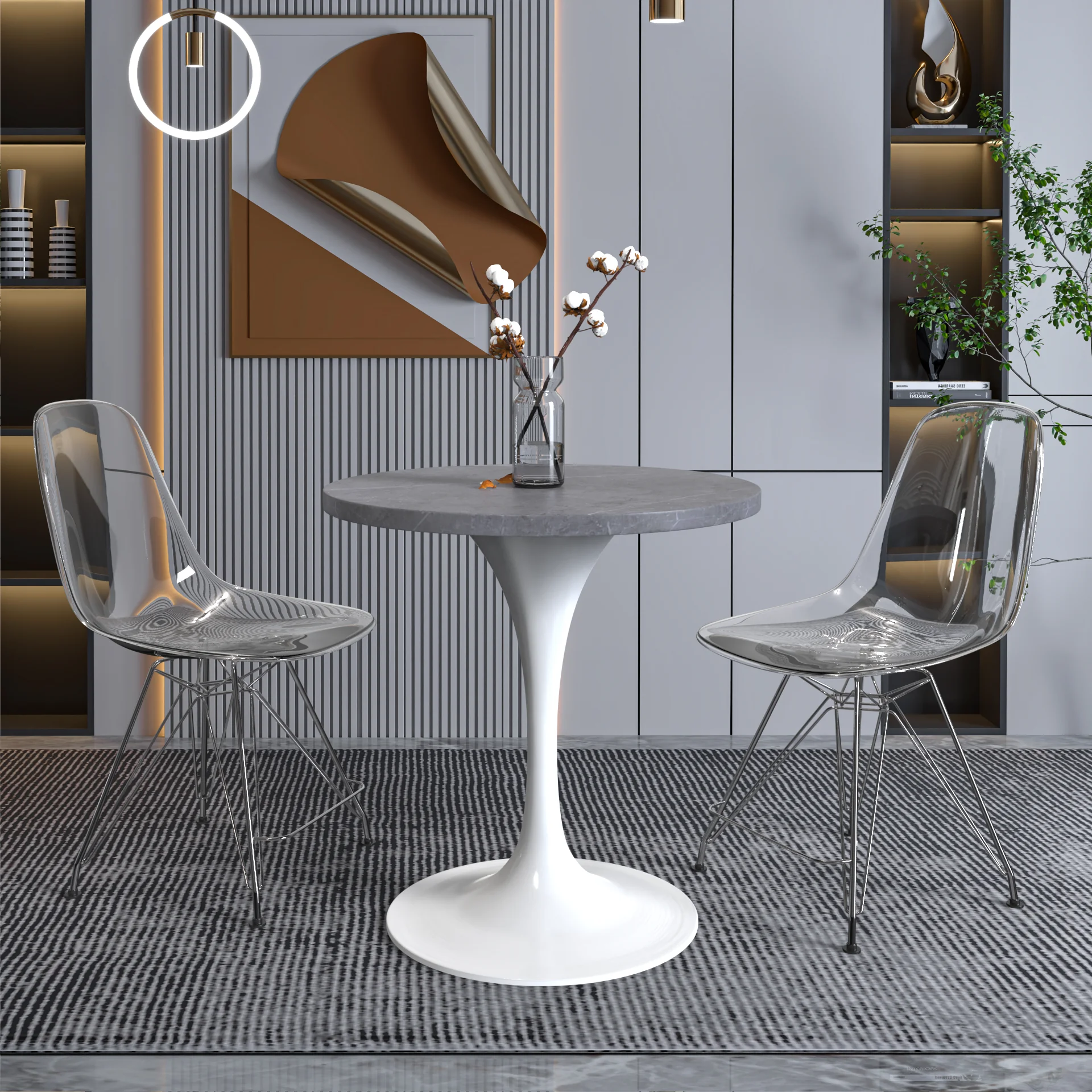 Verve Collection 27 Round Dining Table, White Base with Sintered Stone Grey Top