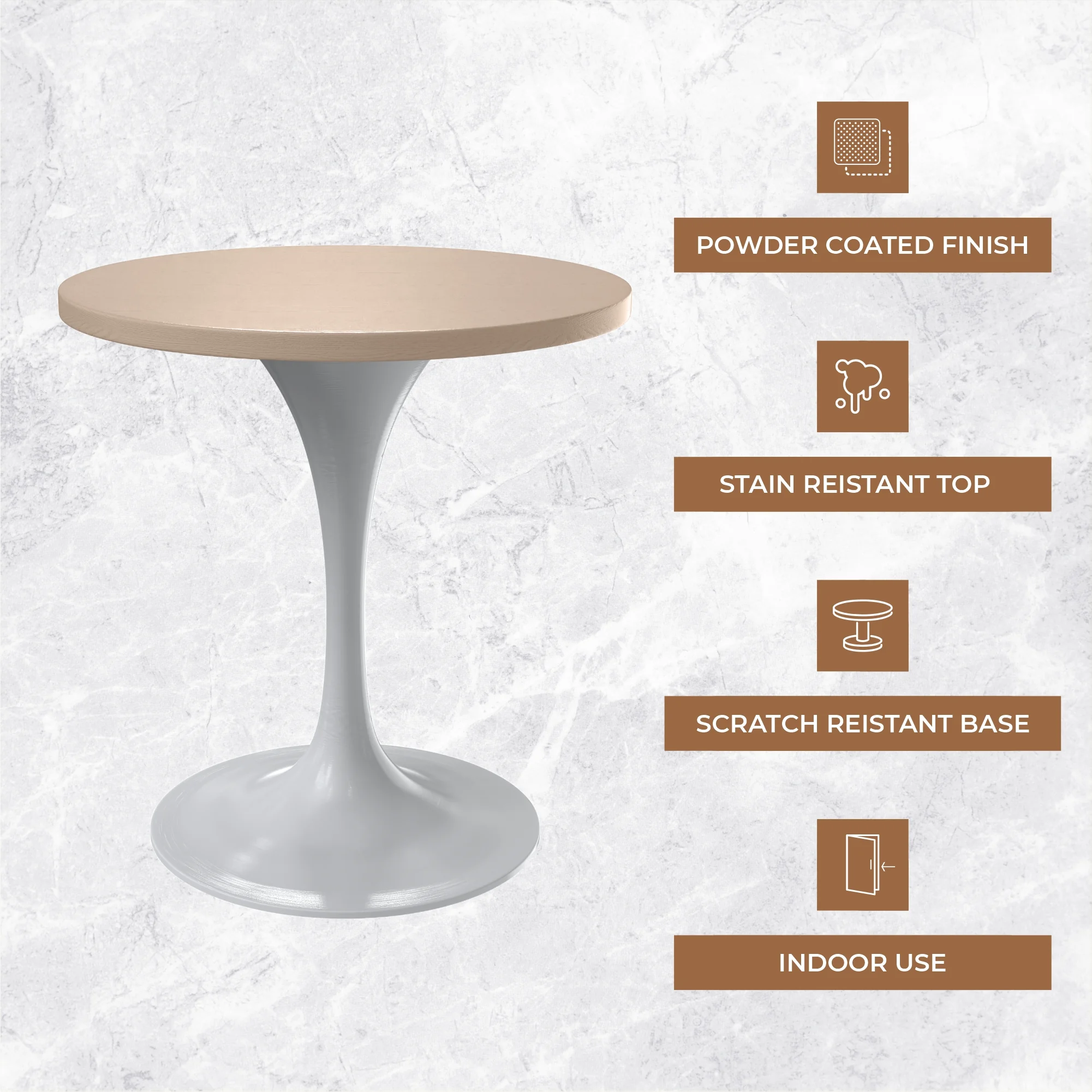 Verve Collection 27 Round Dining Table, White Base with Light Natural Wood MDF Top