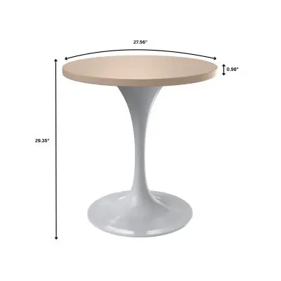 Verve Collection 27 Round Dining Table, White Base with Light Natural Wood MDF Top