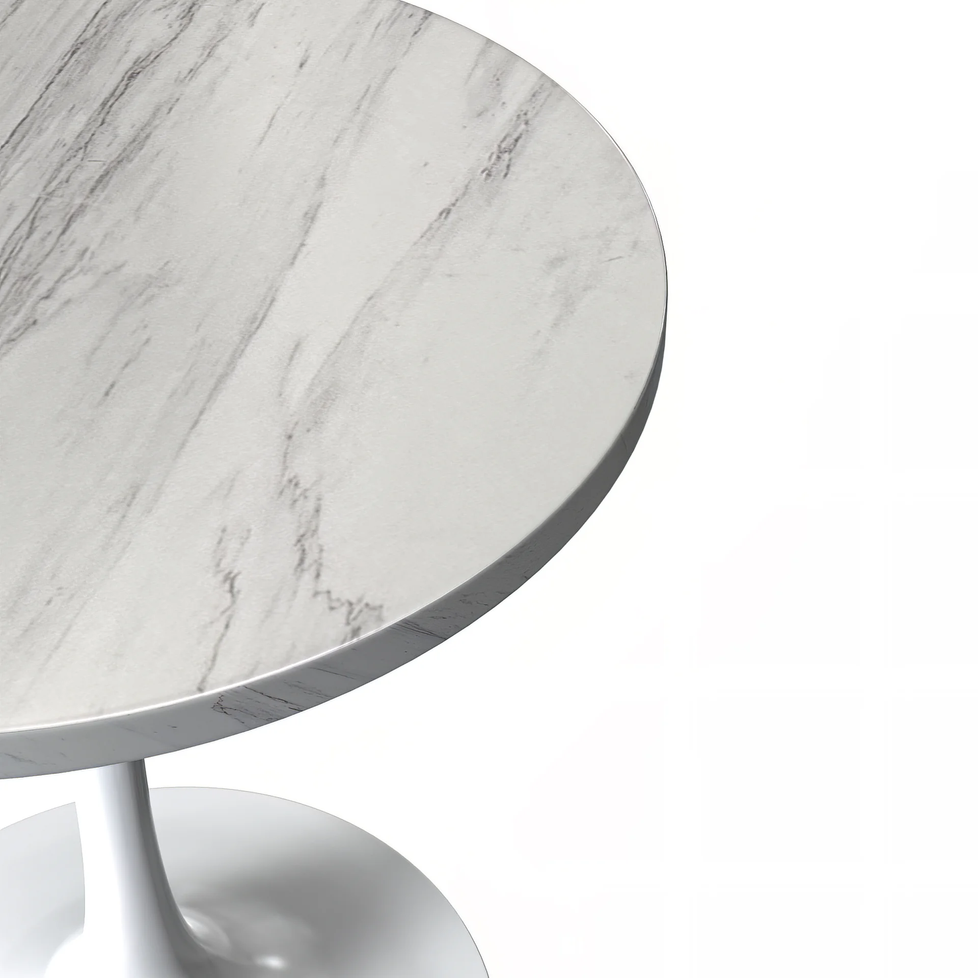 Verve Collection 27 Round Dining Table, White Base with Laminated White Marbleized Top