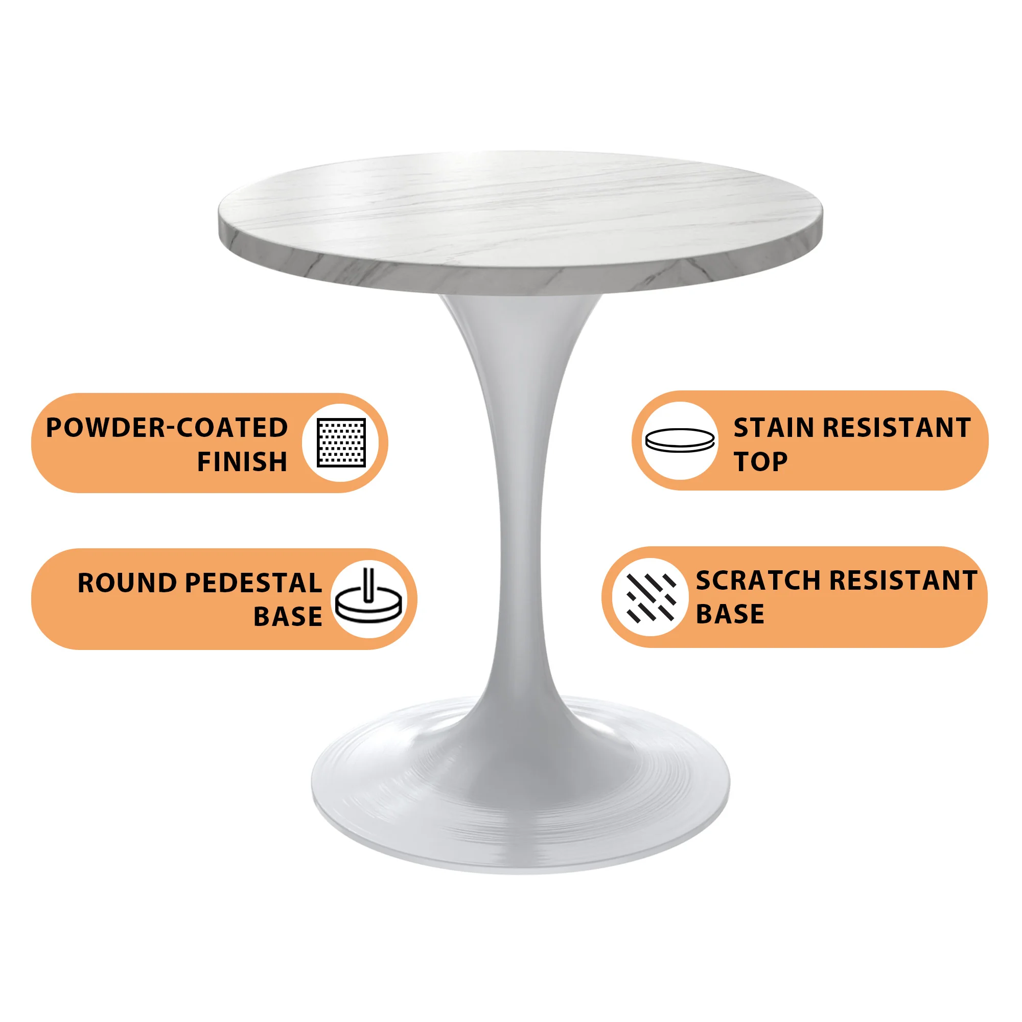 Verve Collection 27 Round Dining Table, White Base with Sintered Stone White Top