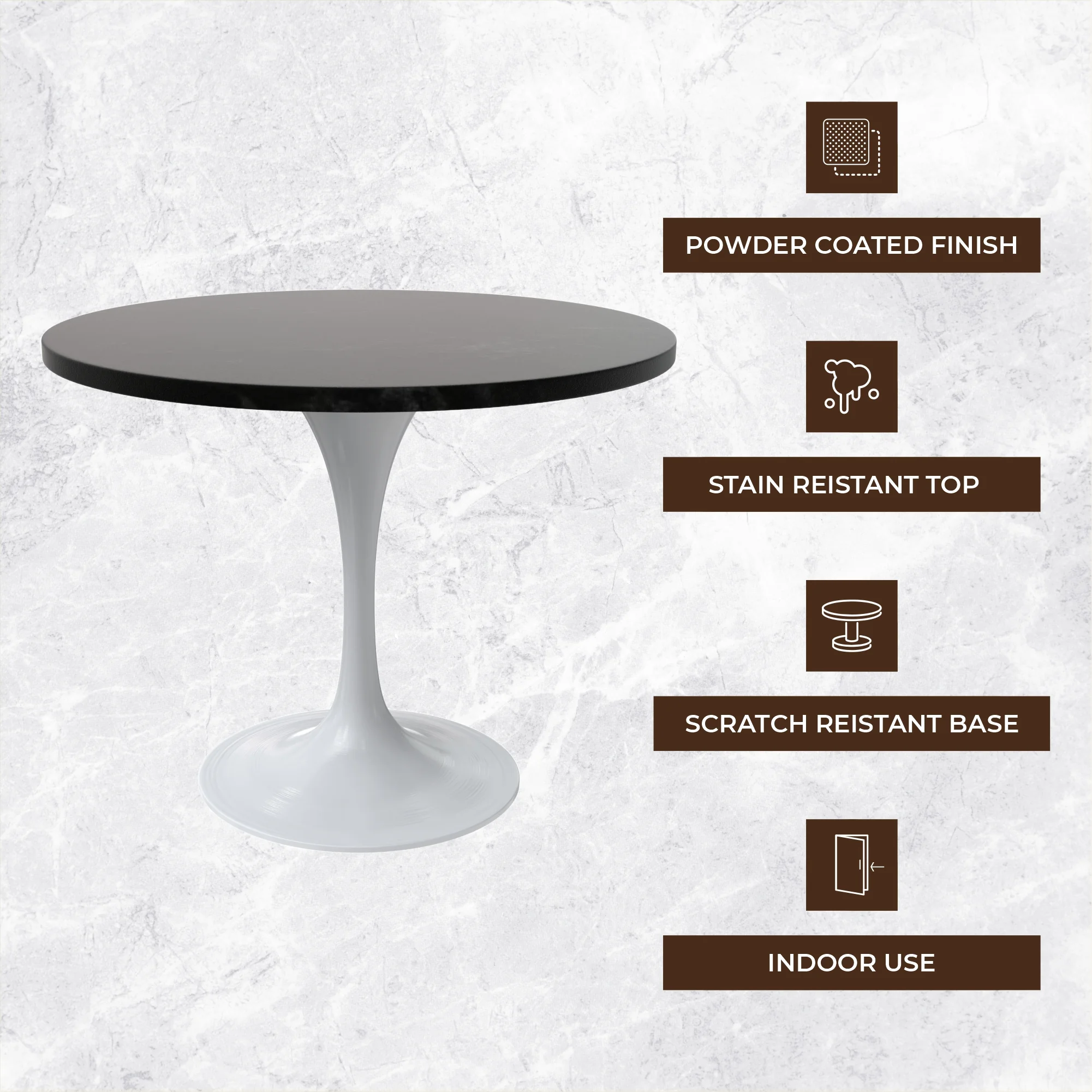Verve Collection 36 Round Dining Table, White Base with Black MDF Top