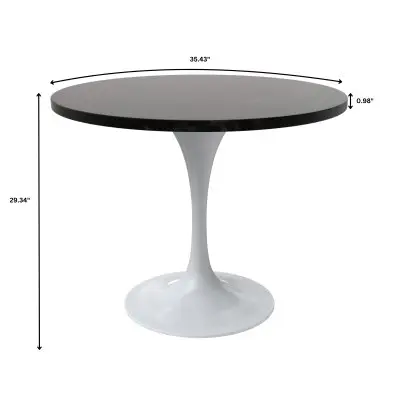 Verve Collection 36 Round Dining Table, White Base with Black MDF Top