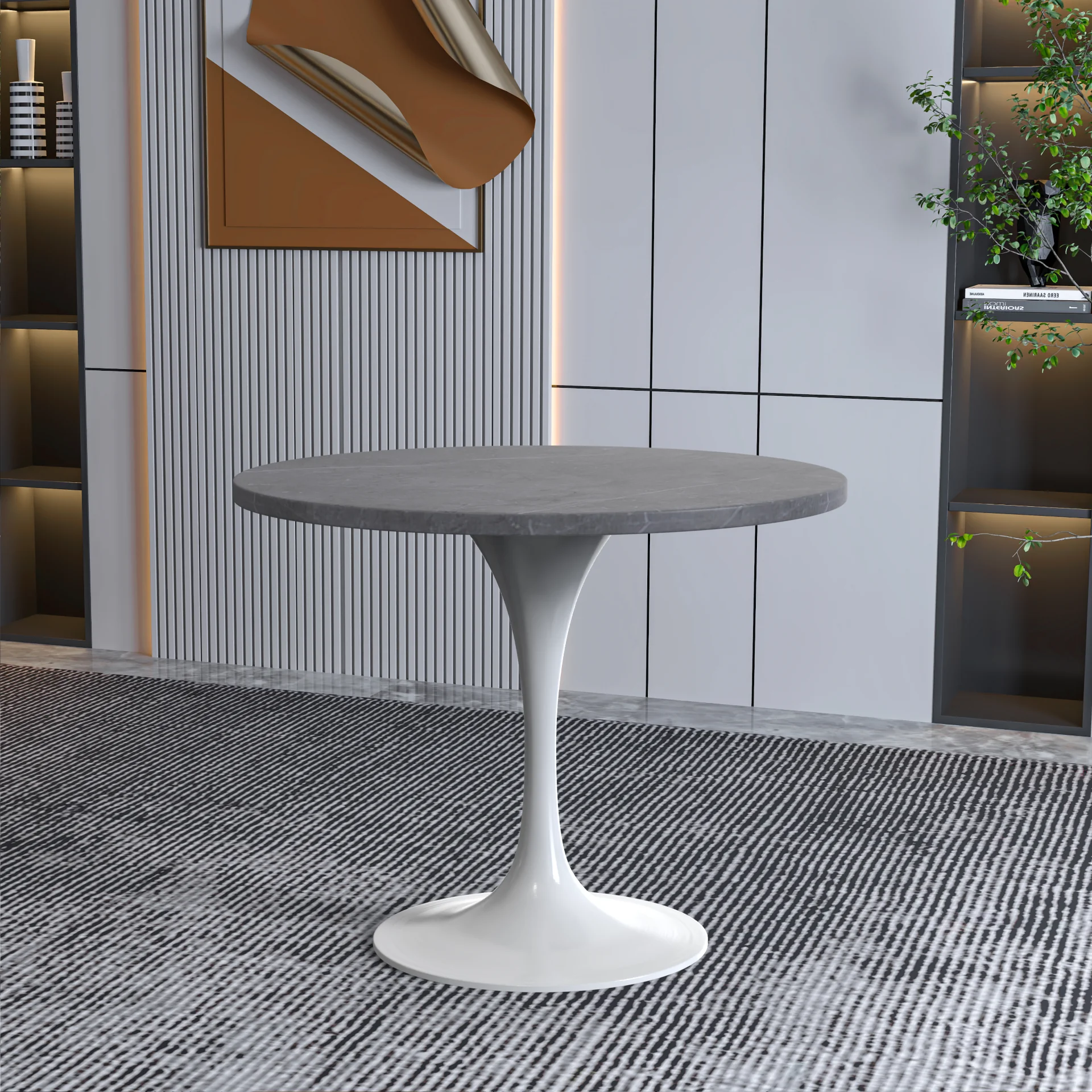 Verve Collection 36 Round Dining Table, White Base with Sintered Stone Grey Top
