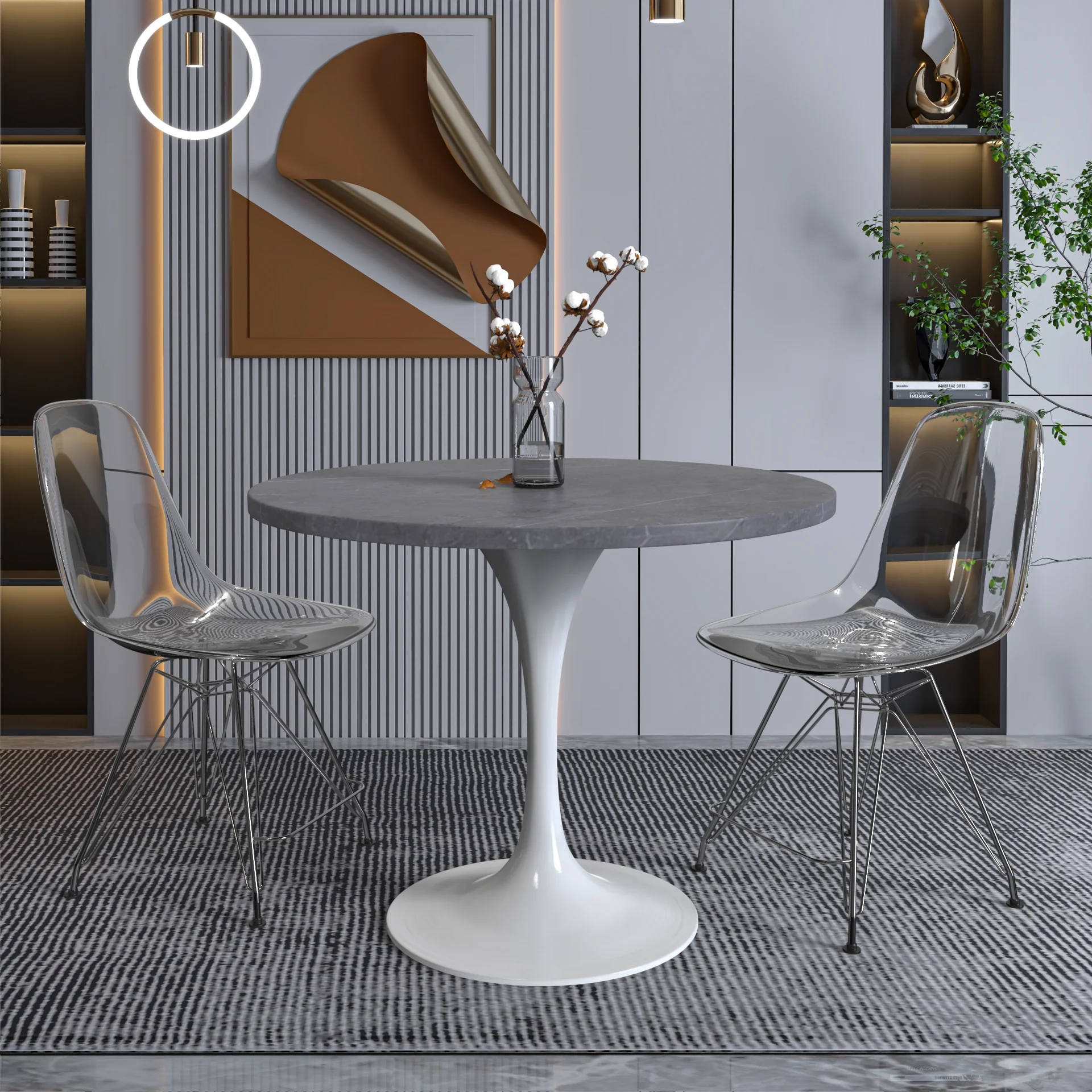 Verve Collection 36 Round Dining Table, White Base with Sintered Stone Grey Top