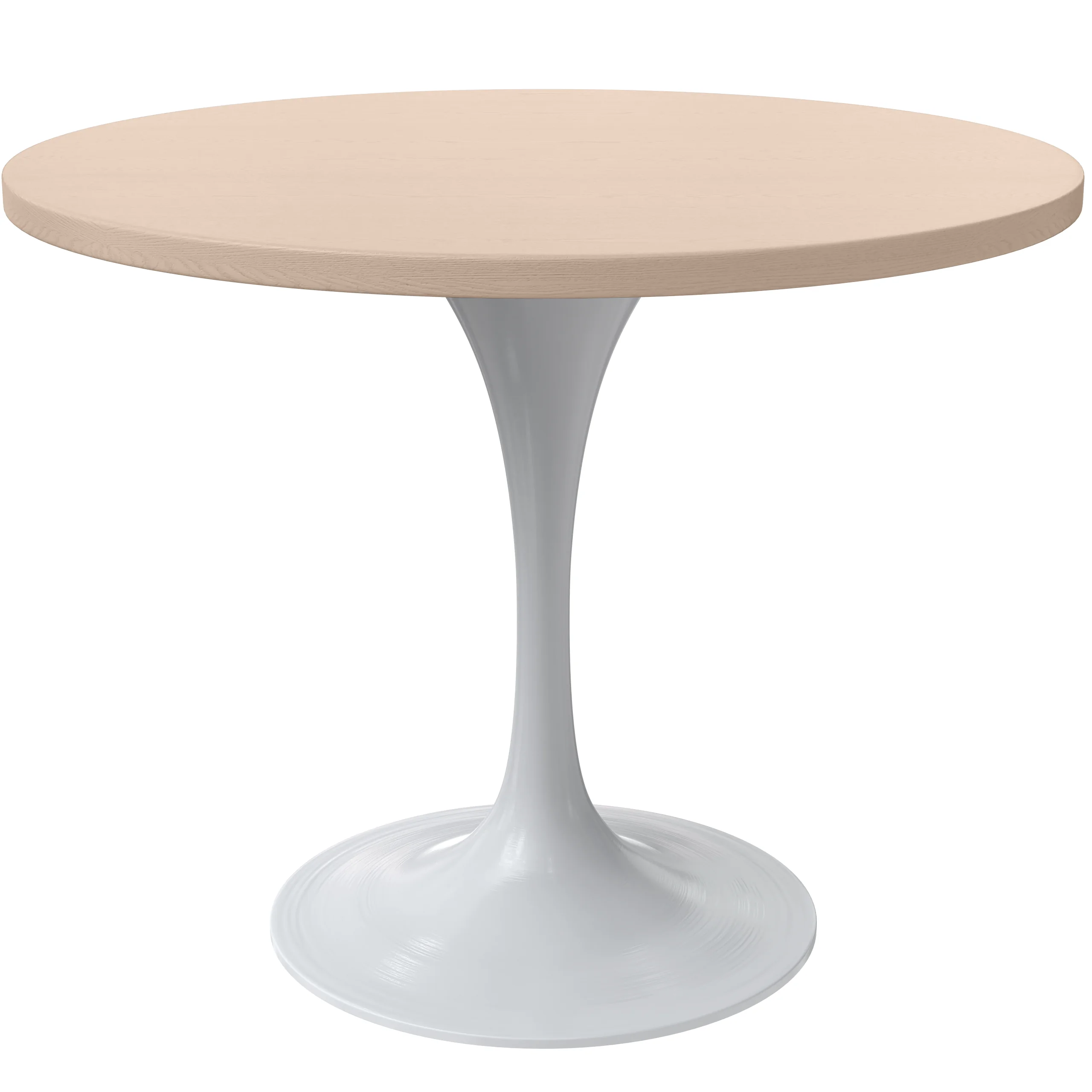 Verve Collection 36 Round Dining Table, White Base with Light Natural Wood MDF Top