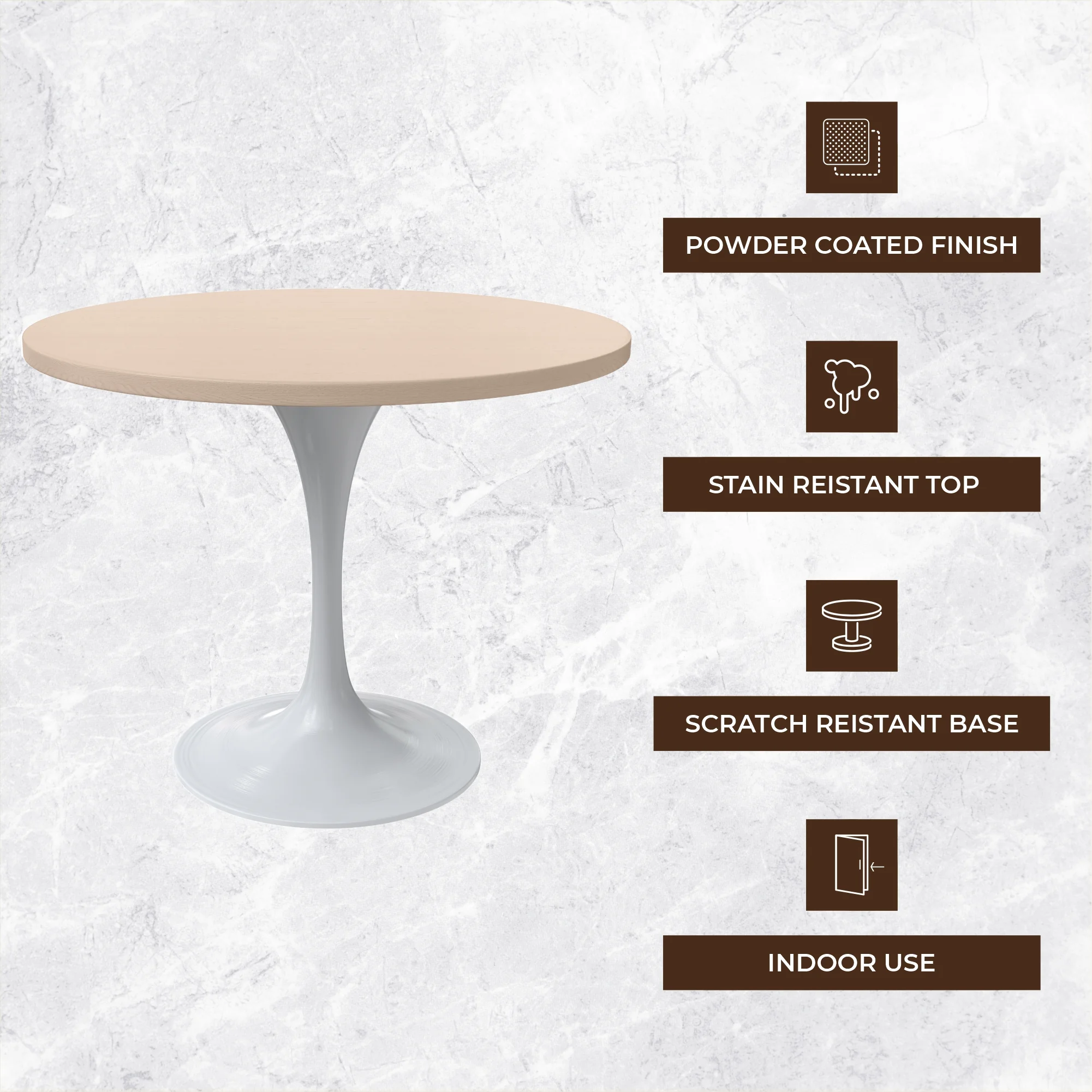 Verve Collection 36 Round Dining Table, White Base with Light Natural Wood MDF Top