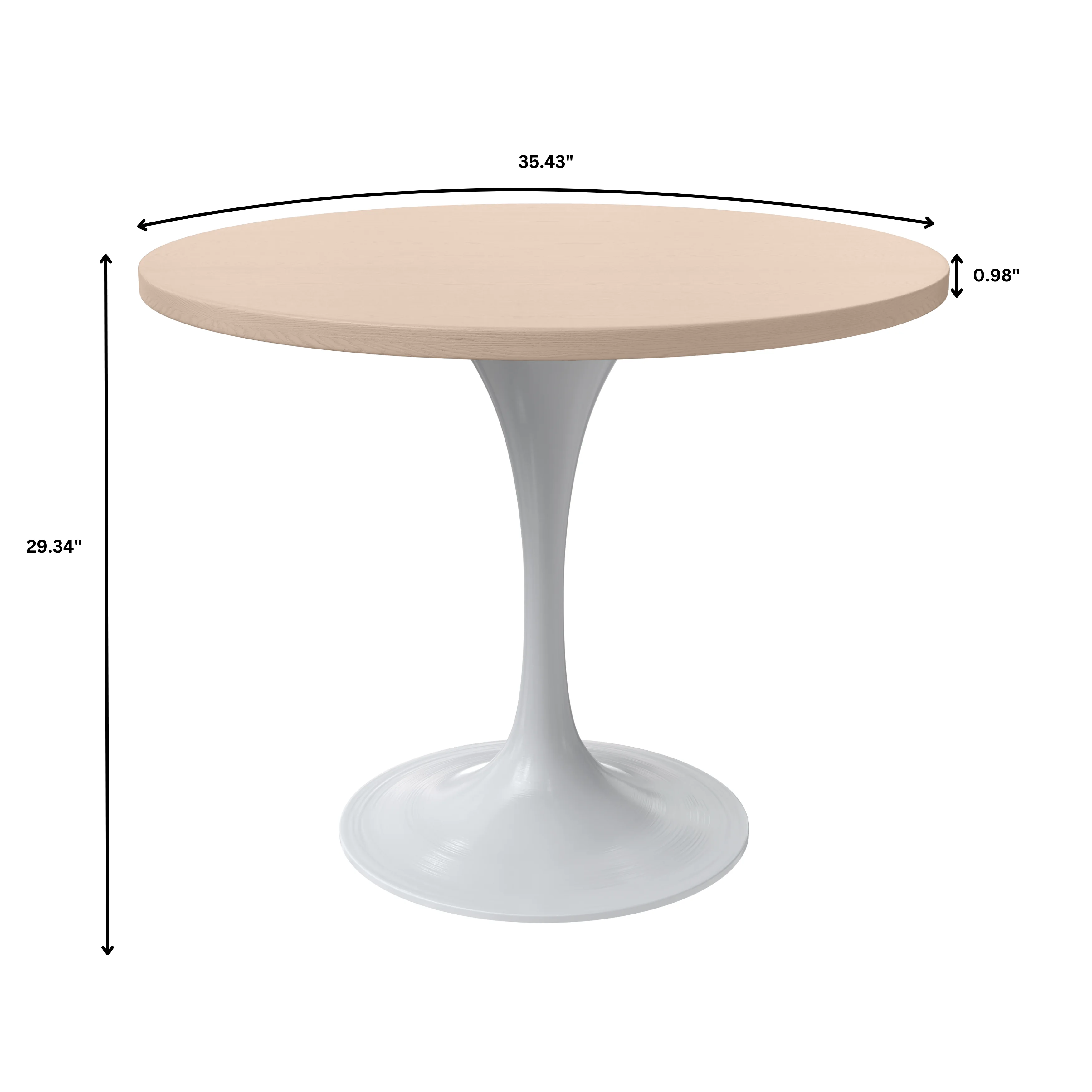 Verve Collection 36 Round Dining Table, White Base with Light Natural Wood MDF Top