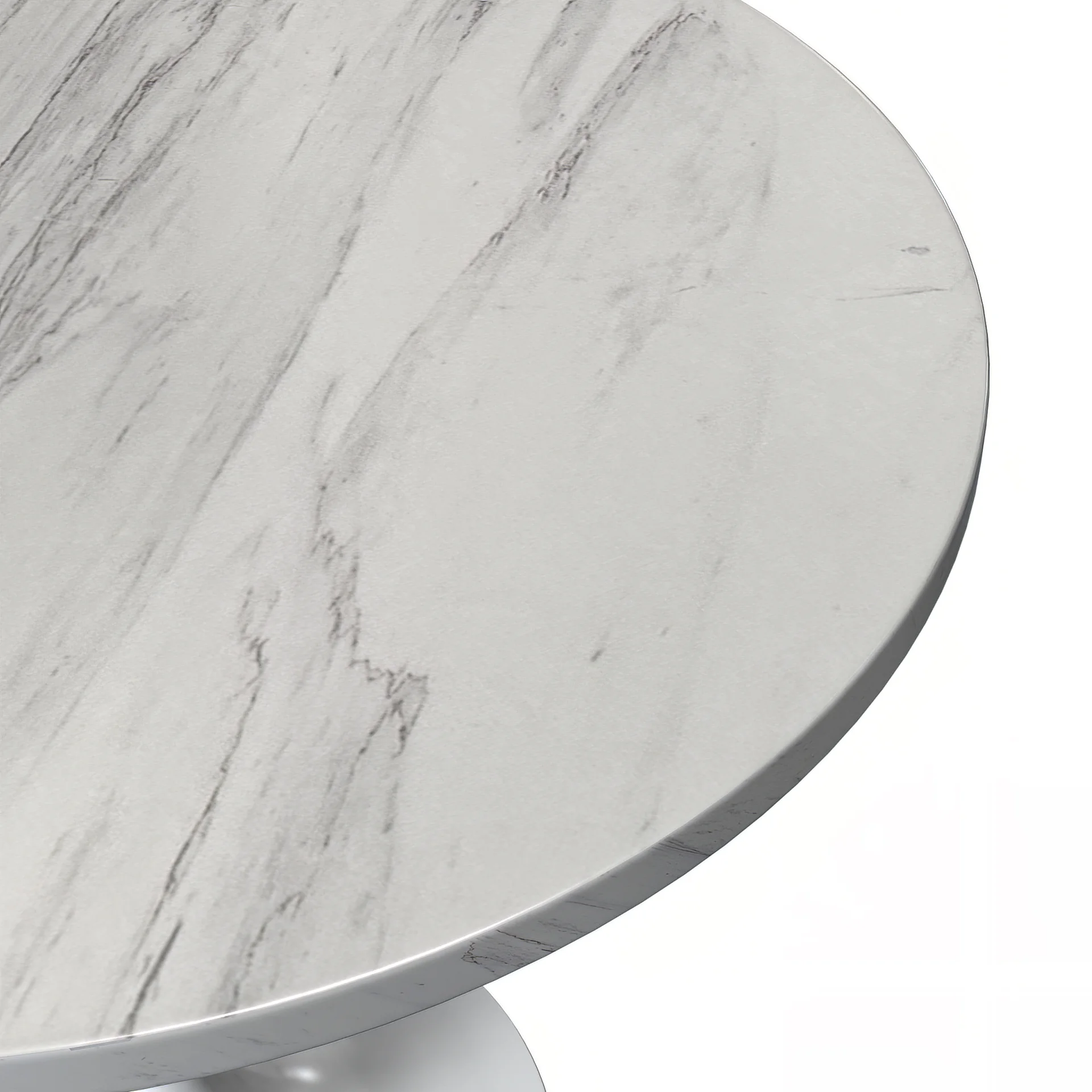 Verve Collection 36 Round Dining Table, White Base with Laminated White Marbleized Top