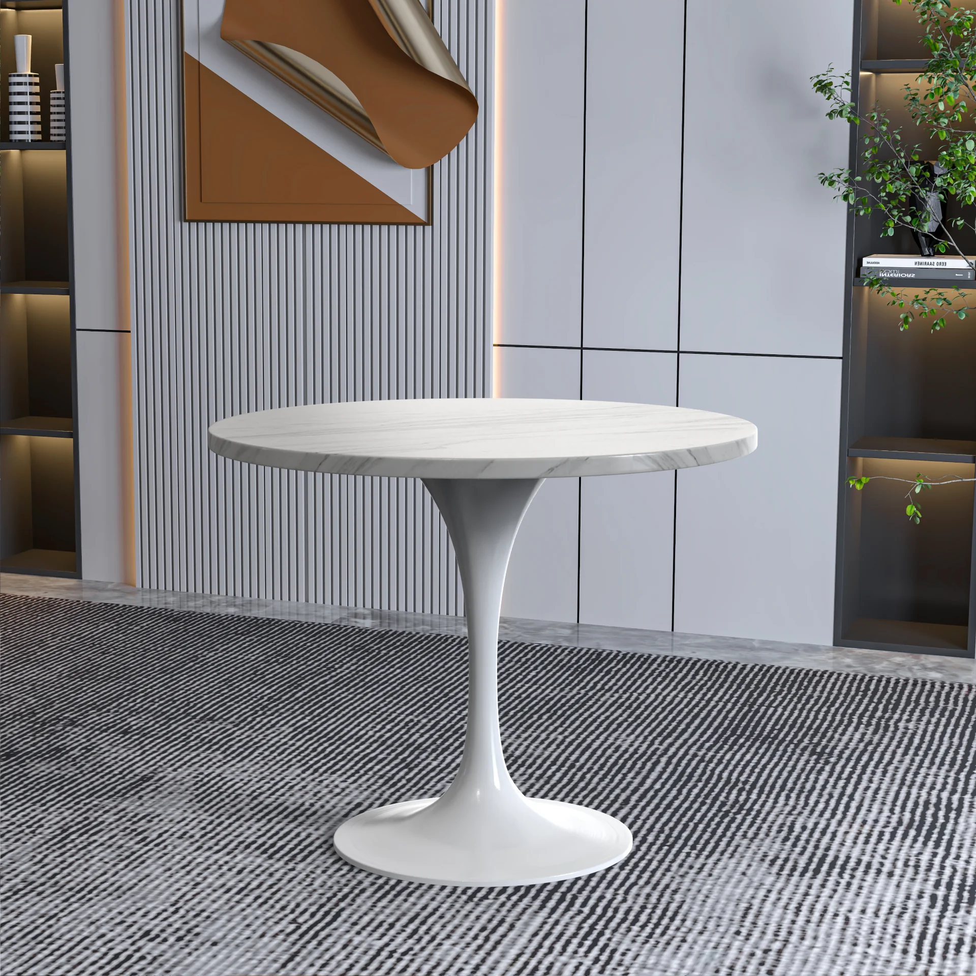 Verve Collection 36 Round Dining Table, White Base with Sintered Stone White Top