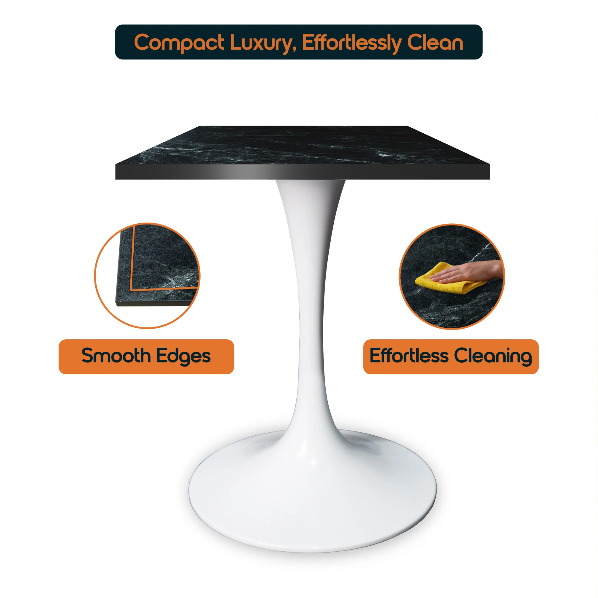 Verve Collection 24 Square Dining Table, White Base with Black MDF Top