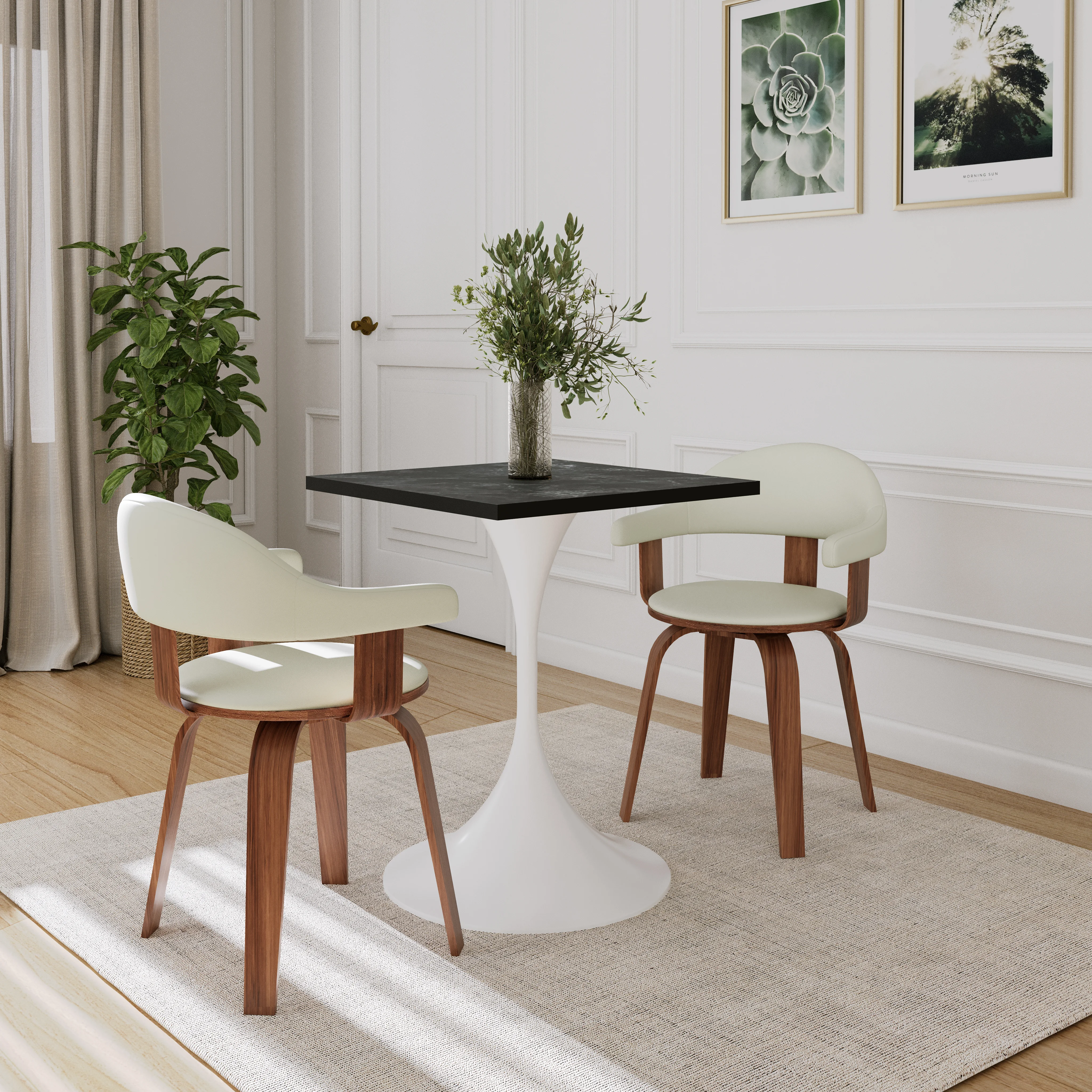 Verve Collection 24 Square Dining Table, White Base with Black MDF Top