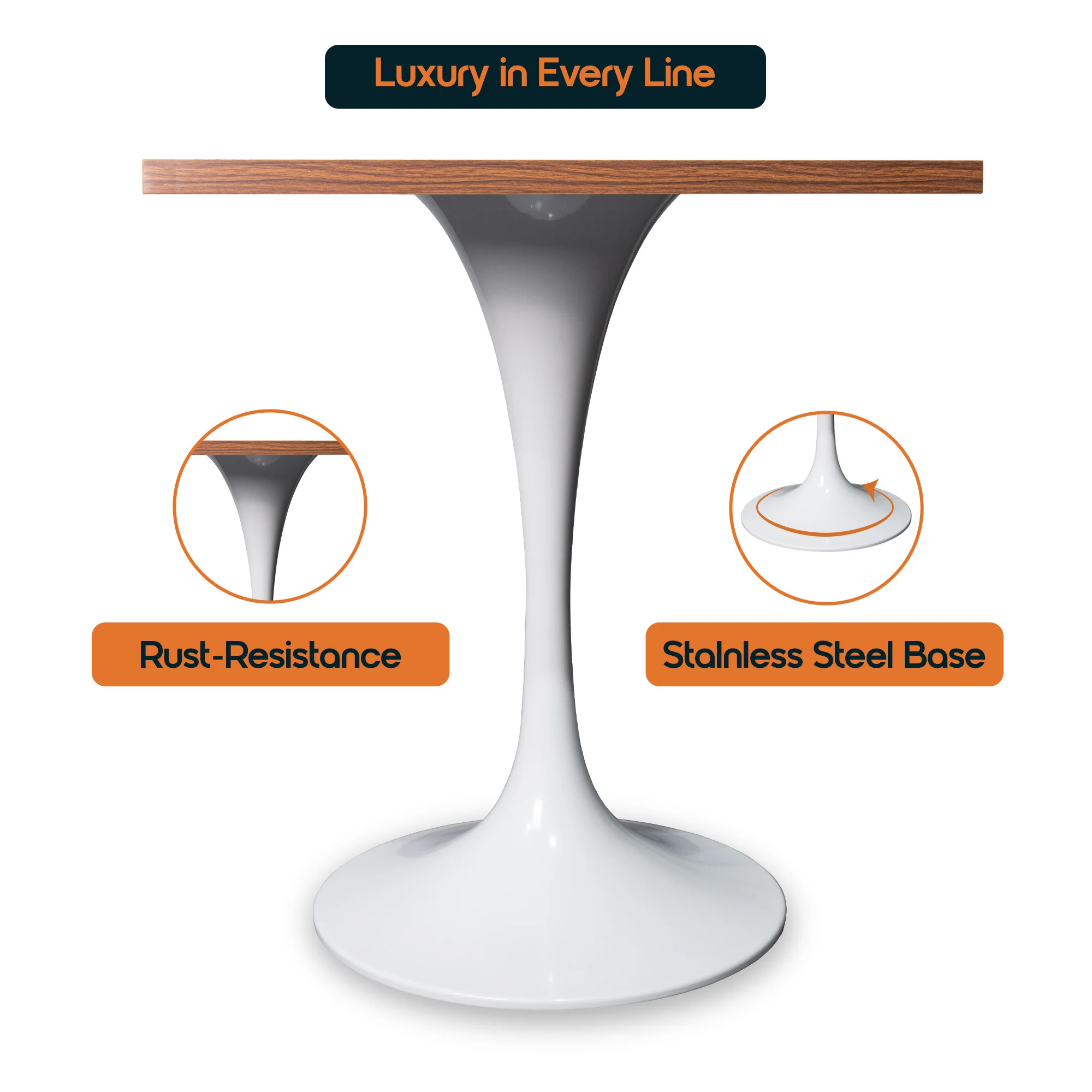 Verve Collection 24 Square Dining Table, White Base with Dark Maple MDF Top