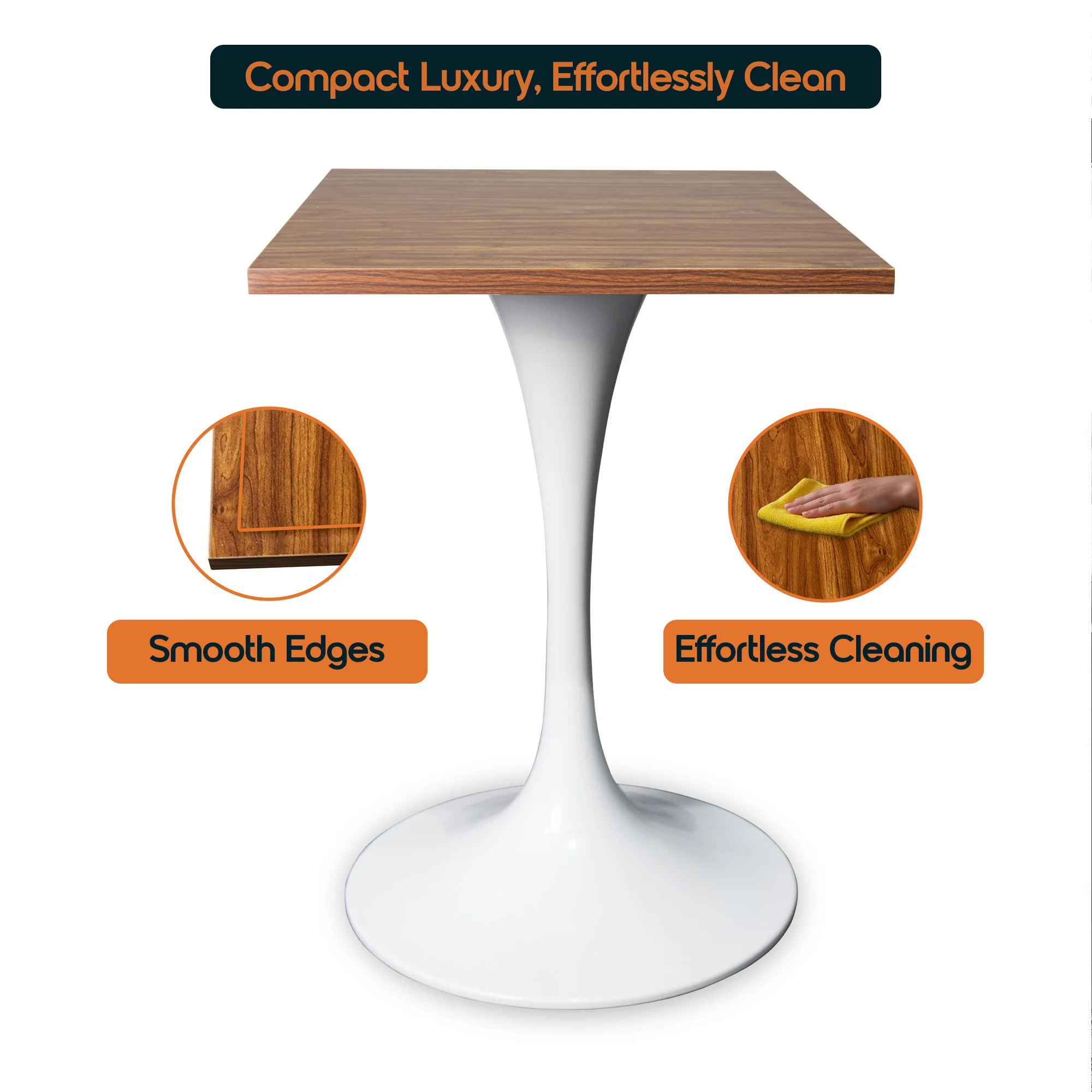 Verve Collection 24 Square Dining Table, White Base with Dark Maple MDF Top