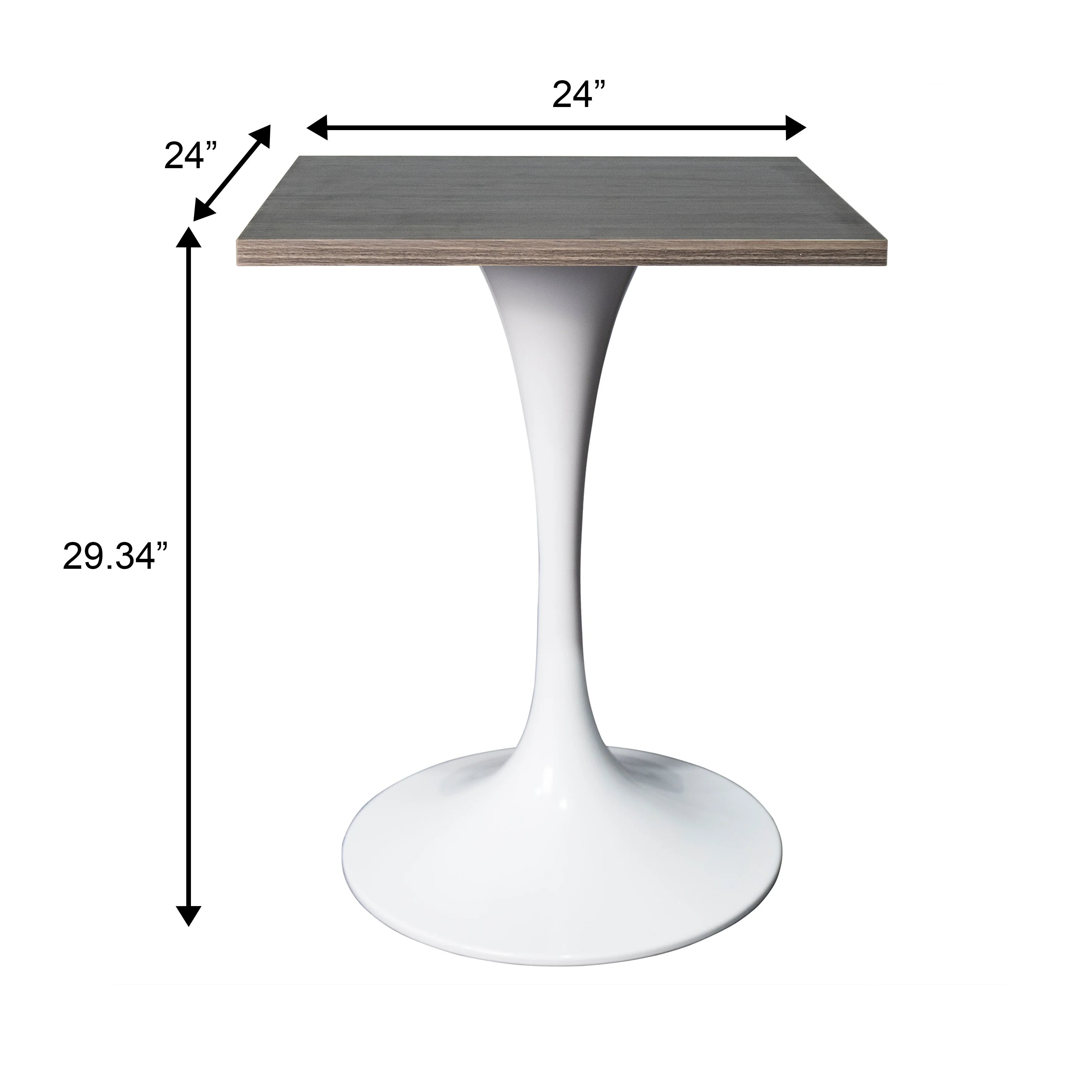 Verve Collection 24 Square Dining Table, White Base with Dark Maple MDF Top